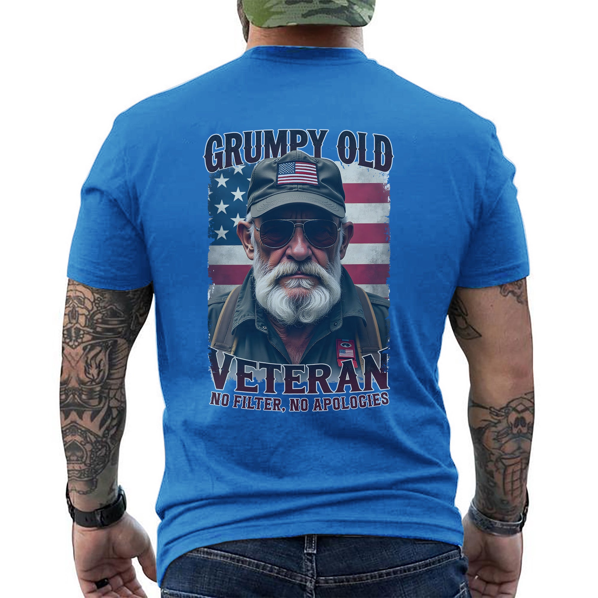 Grumpy Old Veteran No Filter No Apologies Proud US Military Patriotic Pride T-Shirt