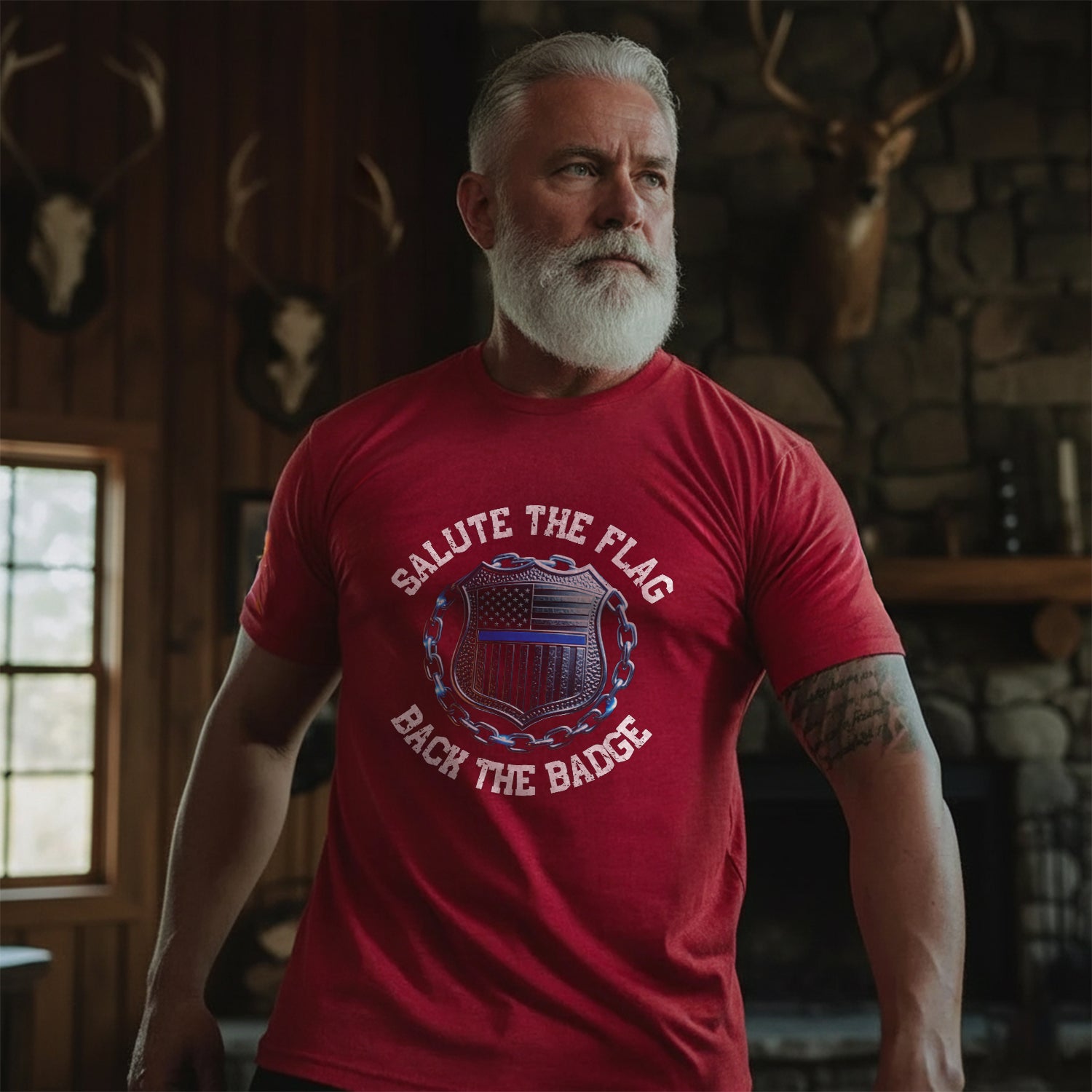 Salute the Flag Back the Badge Proud US T-Shirt Secondary image
