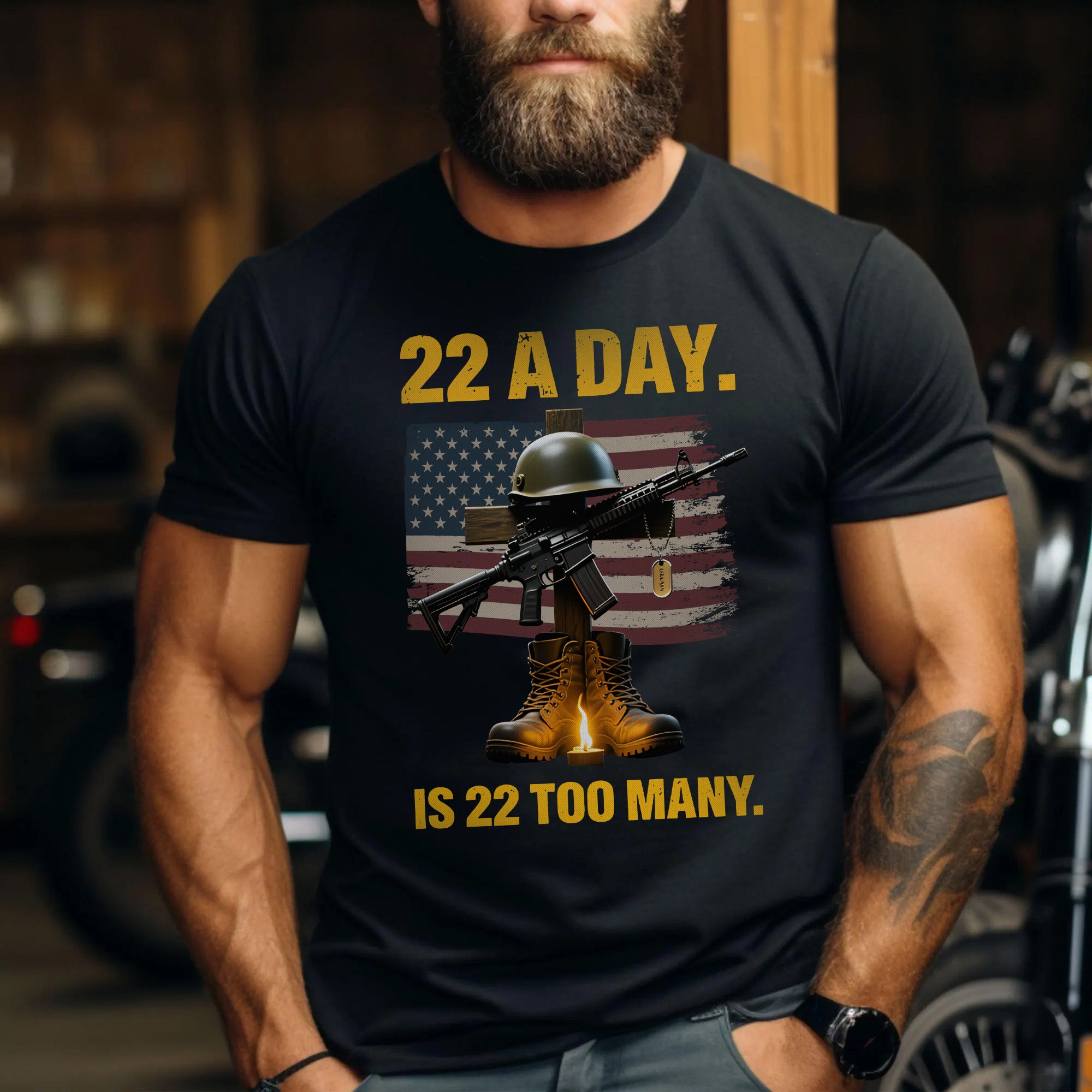 22 a Day Is 22 Too Many Stop Veteran Suicide Awareness US Military Support T-Shirt