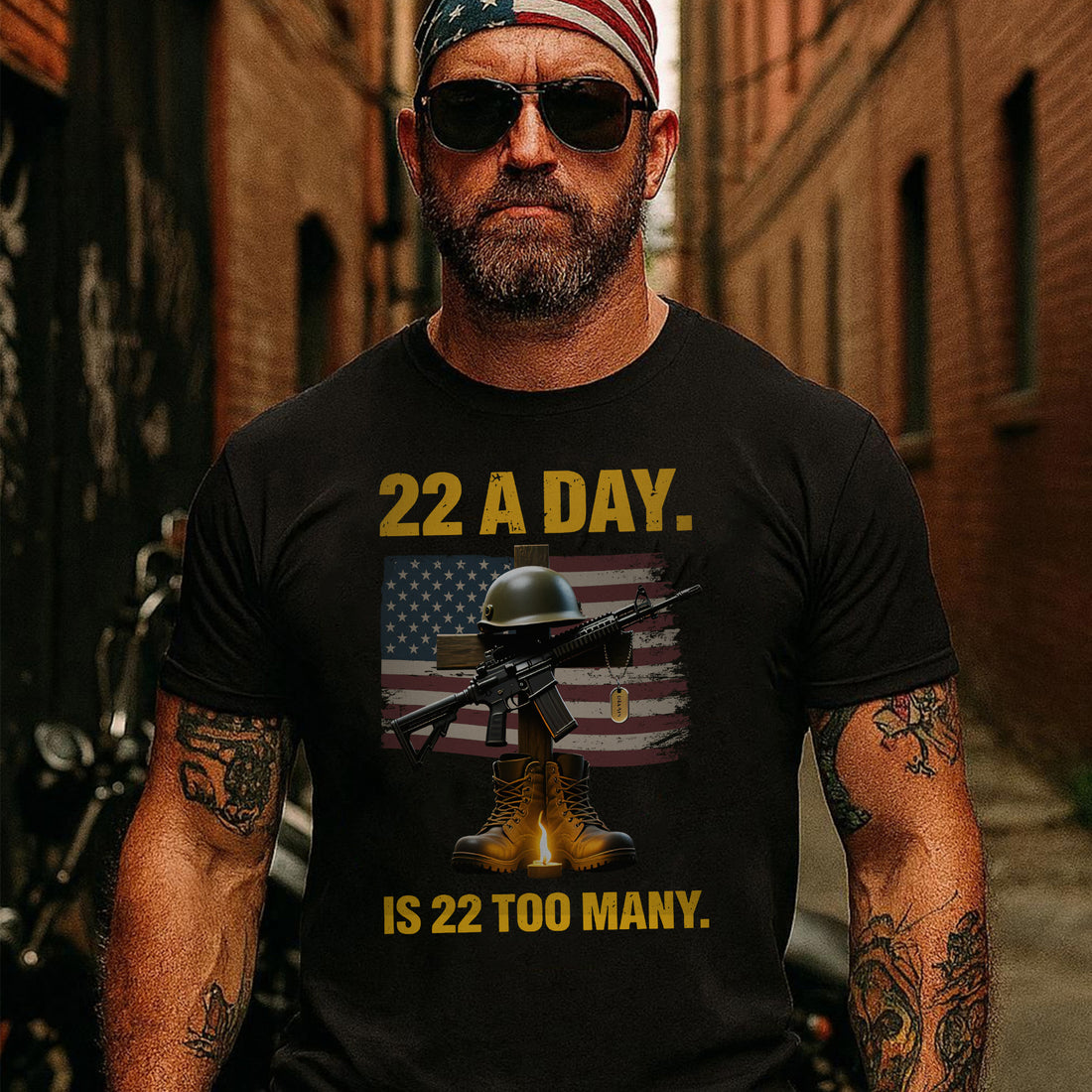 22 a Day Is 22 Too Many Stop Veteran Suicide Awareness US Military Support T-Shirt