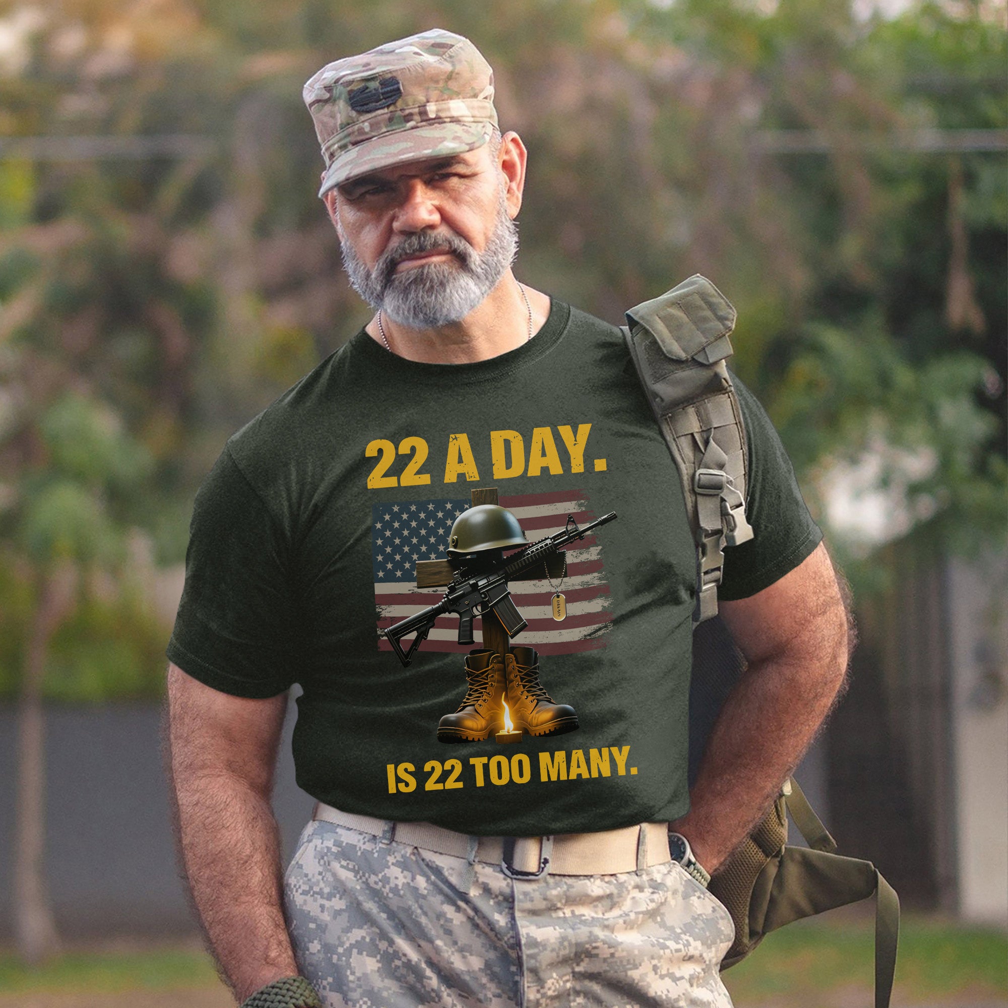 22 a Day Is 22 Too Many Stop Veteran Suicide Awareness US Military Support T-Shirt
