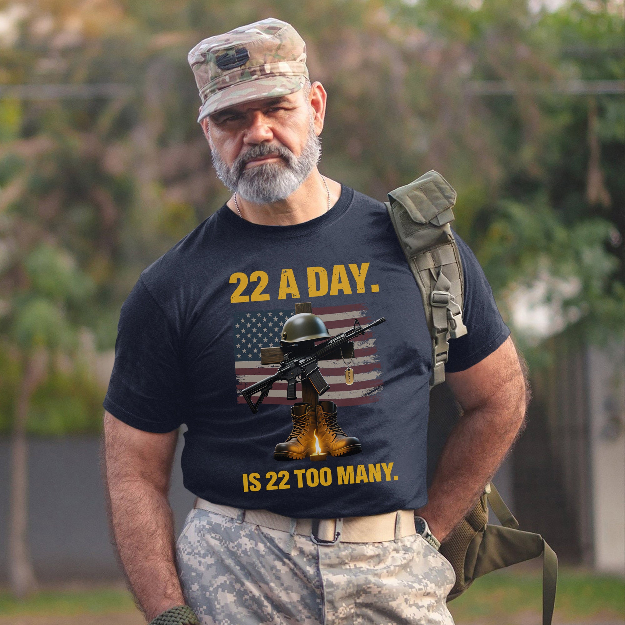 22 a Day Is 22 Too Many Stop Veteran Suicide Awareness US Military Support T-Shirt