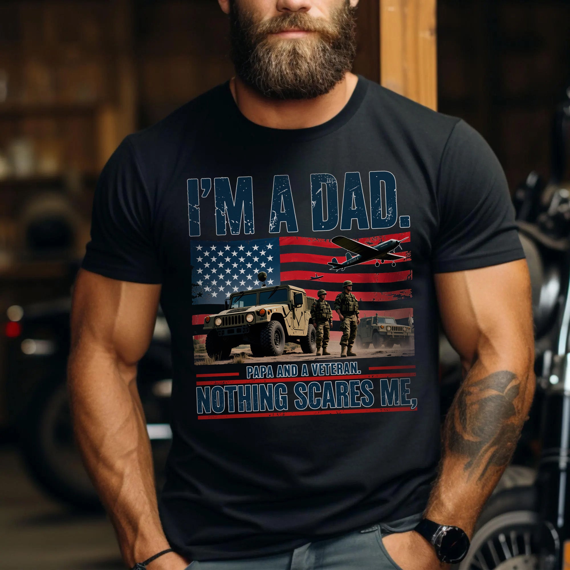 I’m a Dad Papa and a Veteran Nothing Scares Me Proud US Military Patriotic T-Shirt