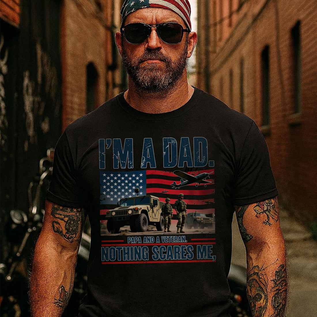 I’m a Dad Papa and a Veteran Nothing Scares Me Proud US Military Patriotic T-Shirt