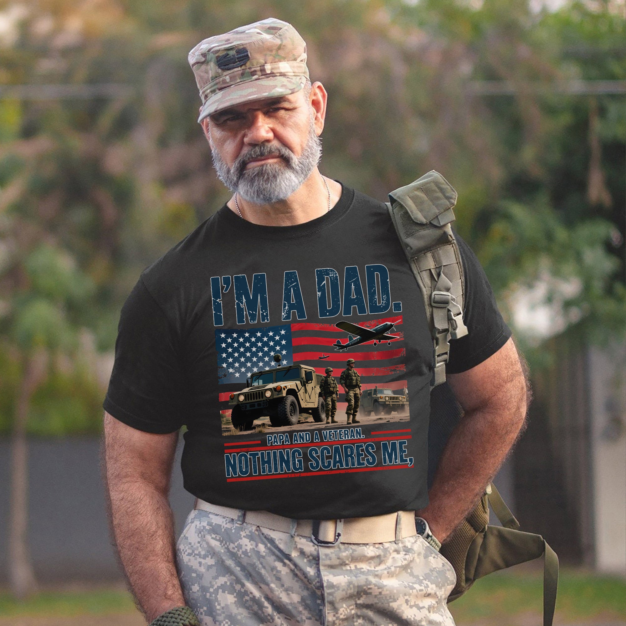I’m a Dad Papa and a Veteran Nothing Scares Me Proud US Military Patriotic T-Shirt