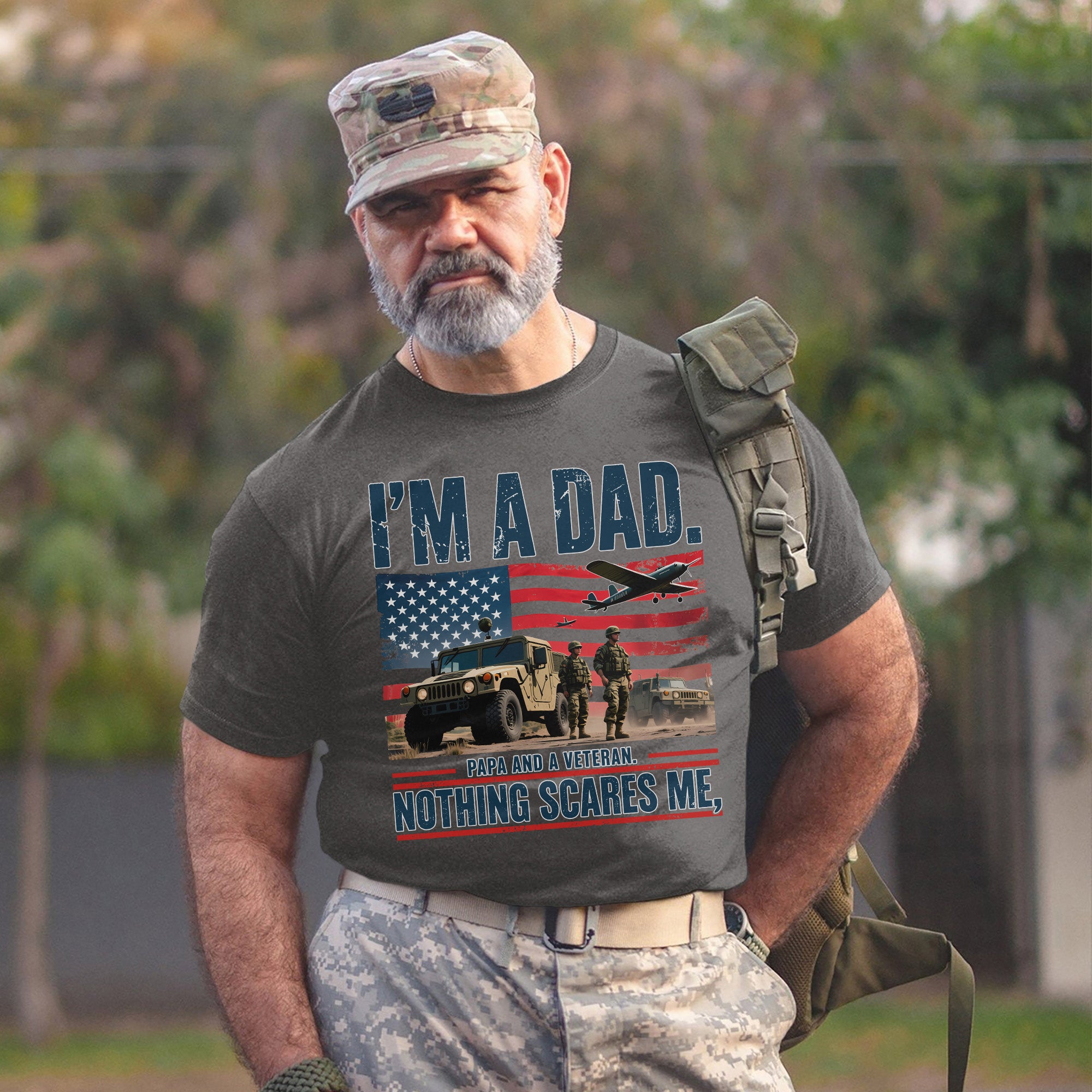 I’m a Dad Papa and a Veteran Nothing Scares Me Proud US Military Patriotic T-Shirt