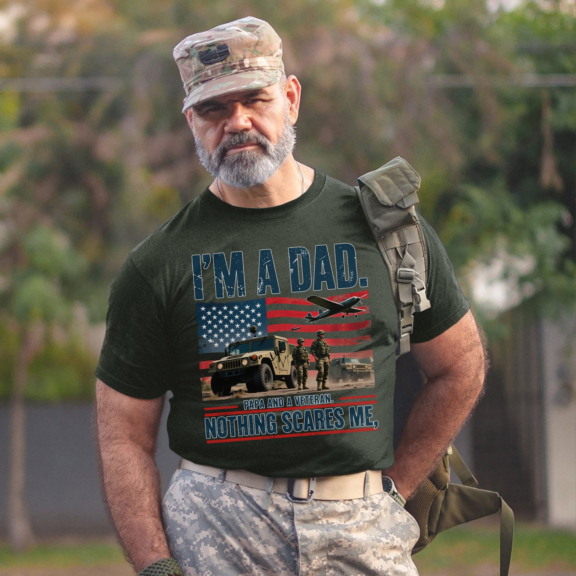I’m a Dad Papa and a Veteran Nothing Scares Me Proud US Military Patriotic T-Shirt