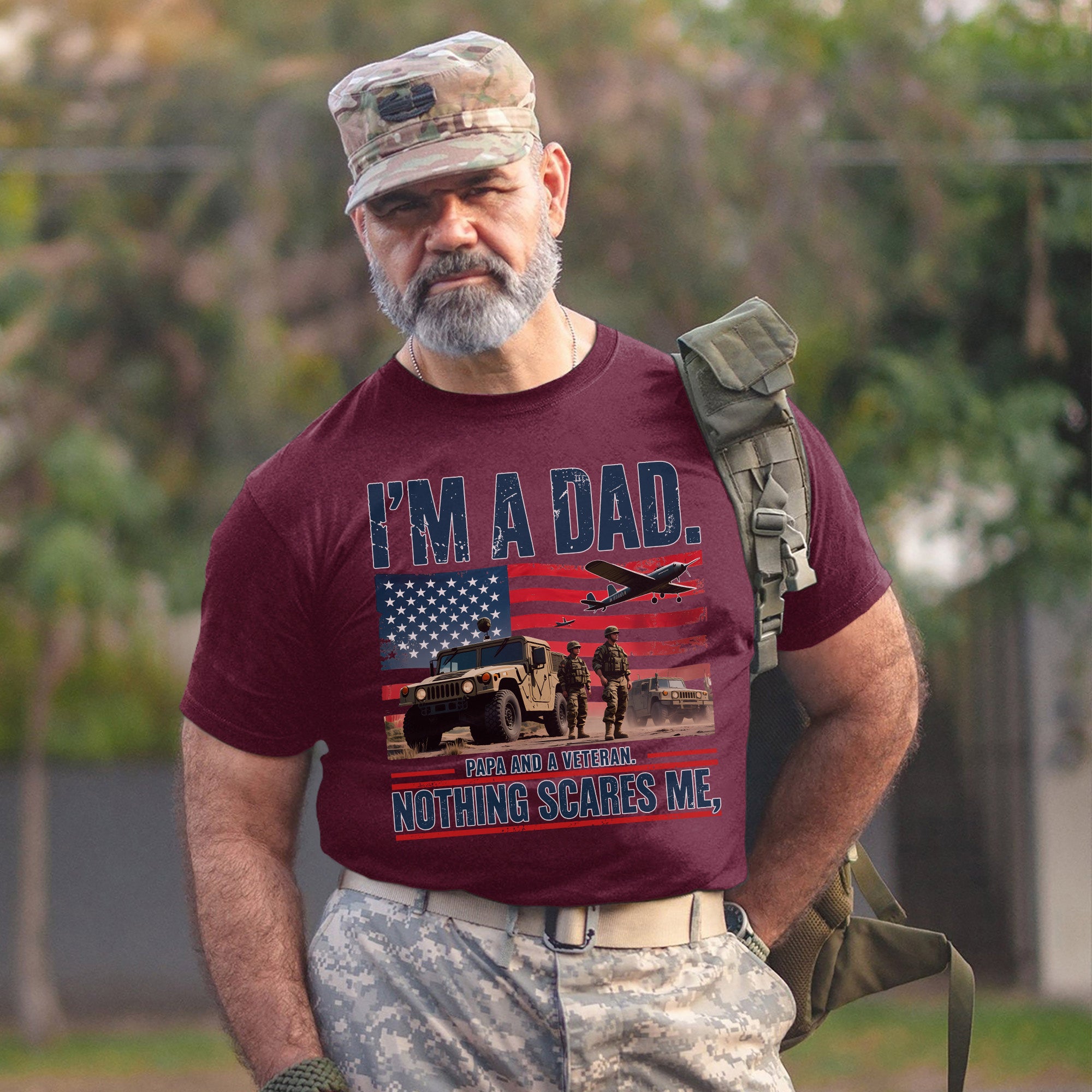I’m a Dad Papa and a Veteran Nothing Scares Me Proud US Military Patriotic T-Shirt