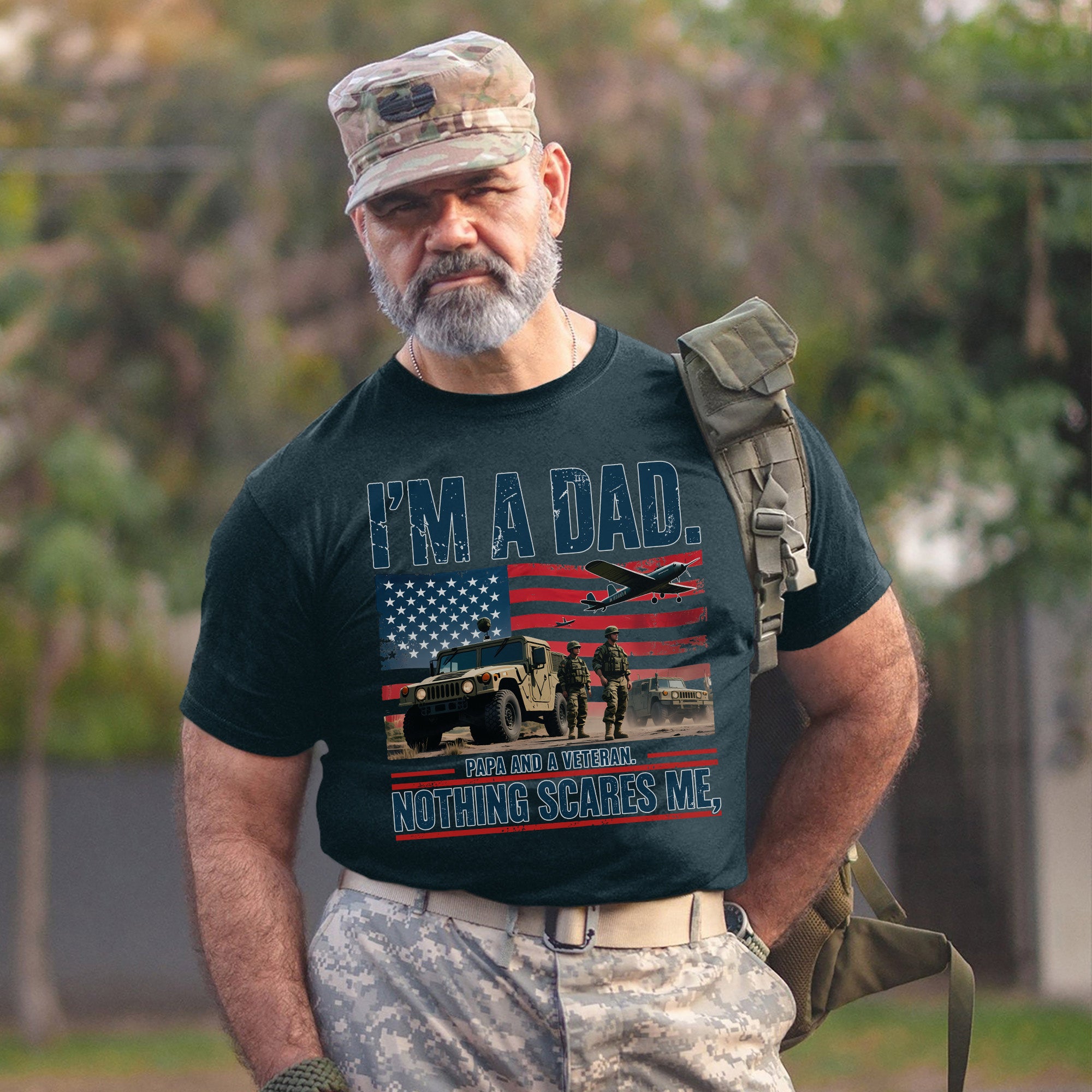 I’m a Dad Papa and a Veteran Nothing Scares Me Proud US Military Patriotic T-Shirt