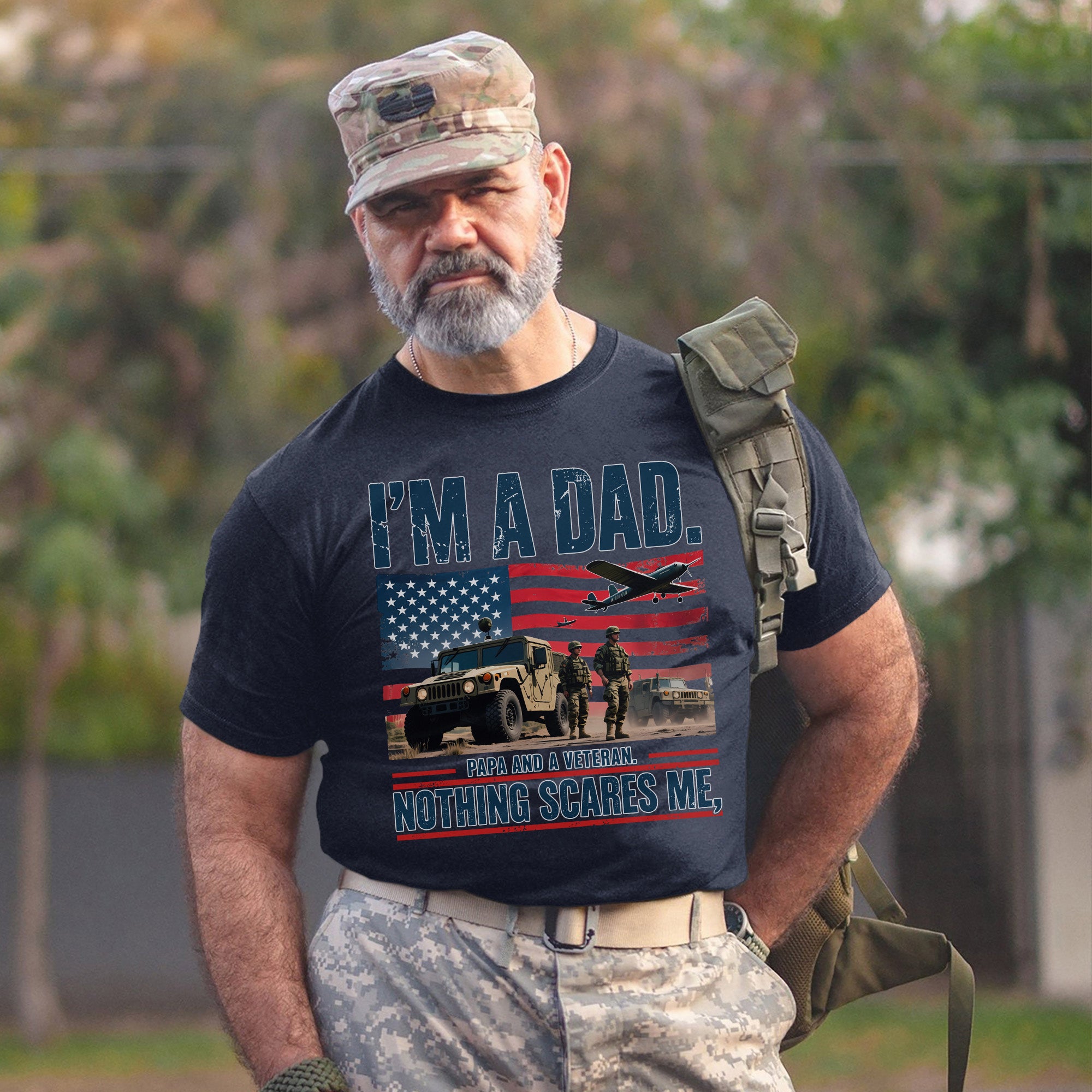 I’m a Dad Papa and a Veteran Nothing Scares Me Proud US Military Patriotic T-Shirt