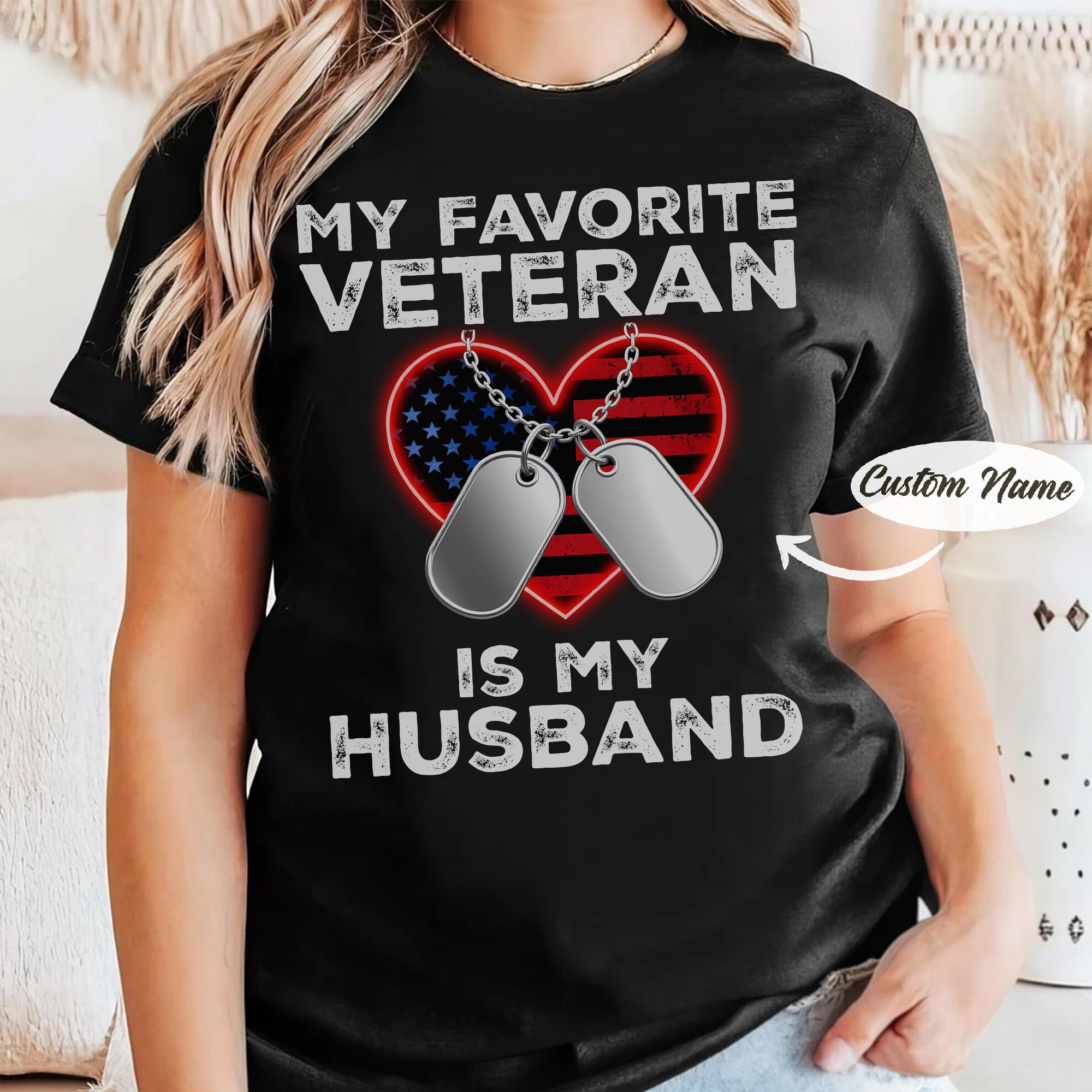 My Favorite Veteran Is My Husband Proud US Military Family Patriotic Pride T-Shirt