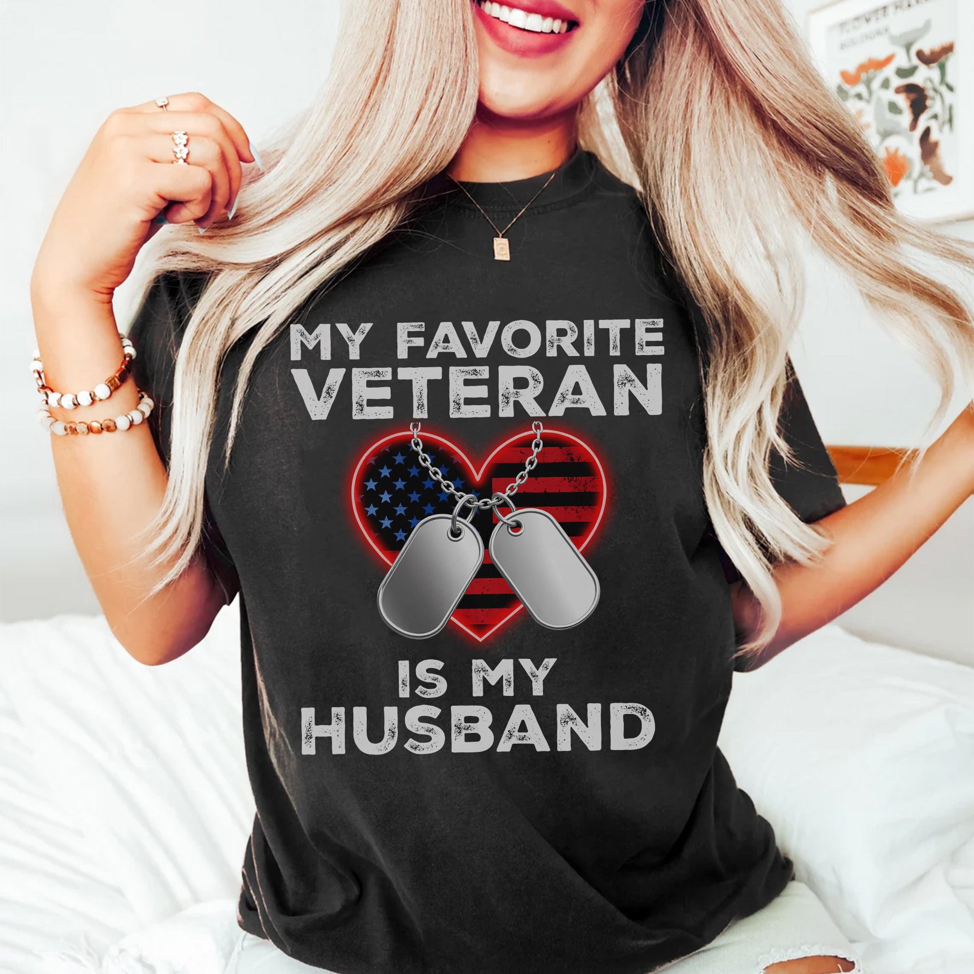 My Favorite Veteran Is My Husband Proud US Military Family Patriotic Pride T-Shirt