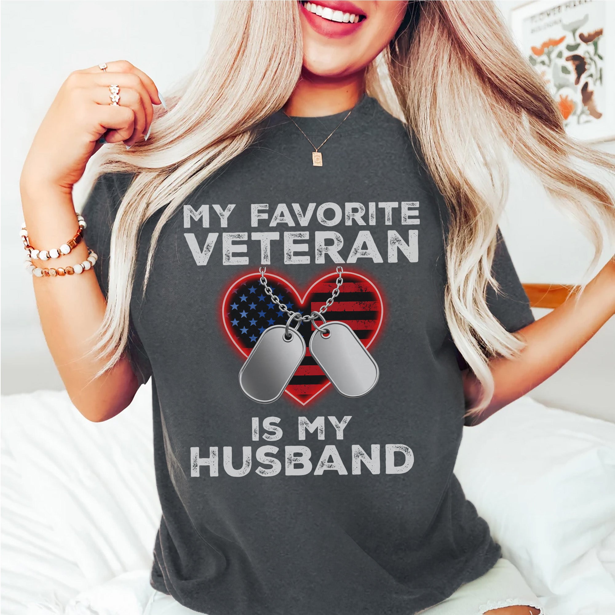 My Favorite Veteran Is My Husband Proud US Military Family Patriotic Pride T-Shirt