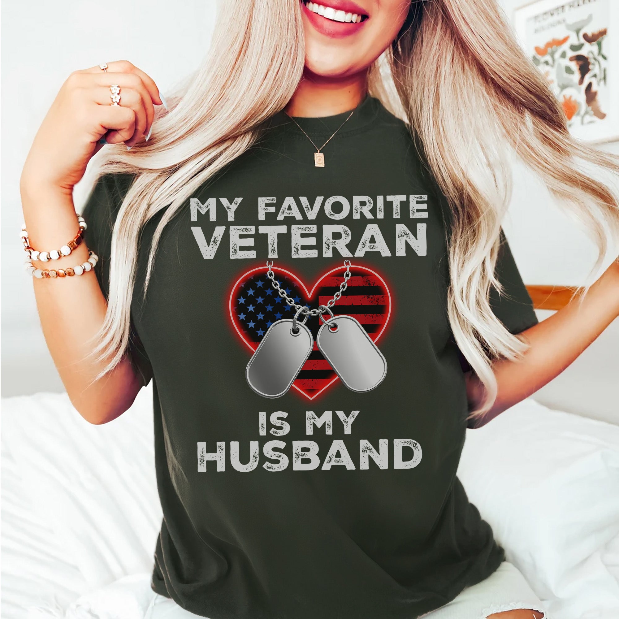 My Favorite Veteran Is My Husband Proud US Military Family Patriotic Pride T-Shirt