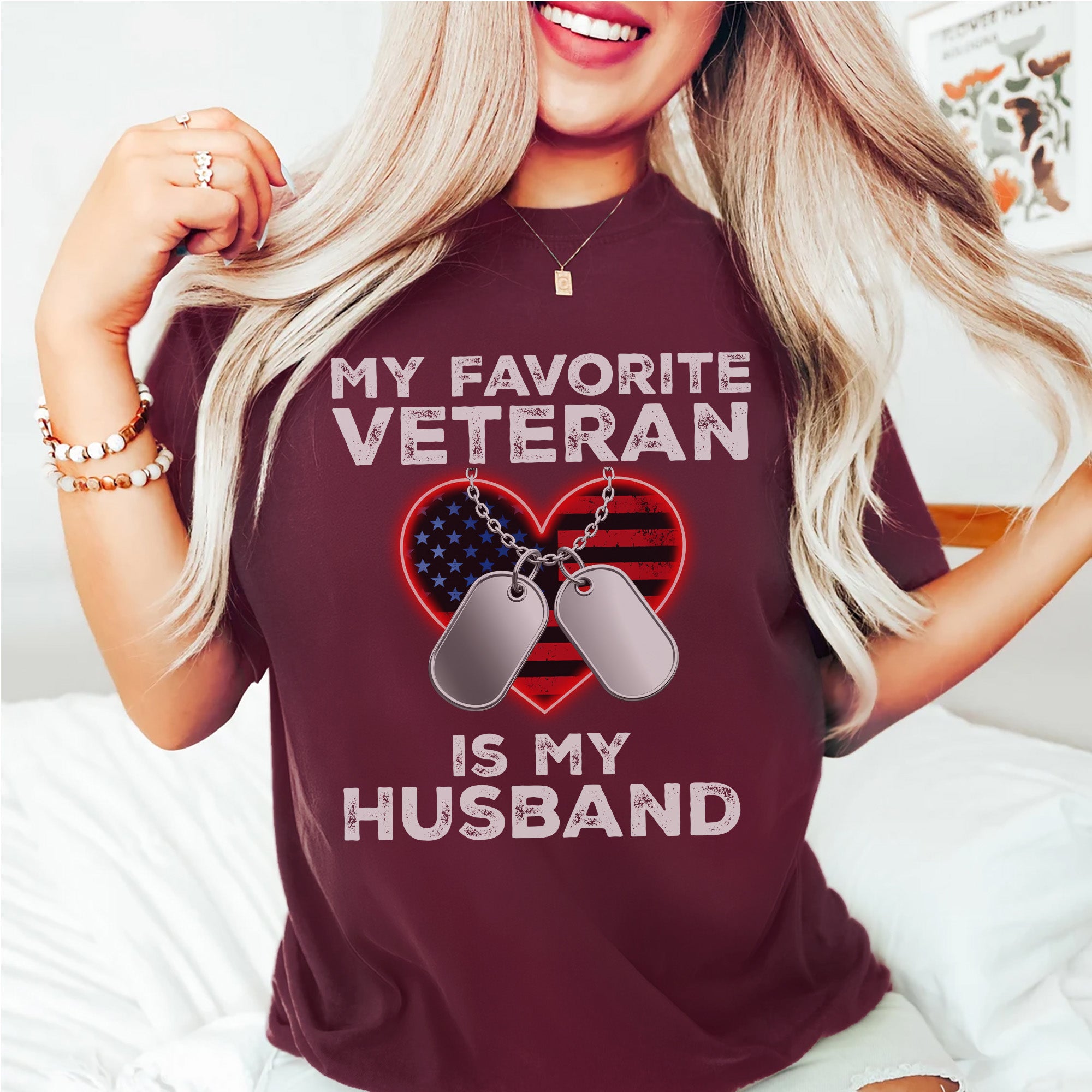My Favorite Veteran Is My Husband Proud US Military Family Patriotic Pride T-Shirt