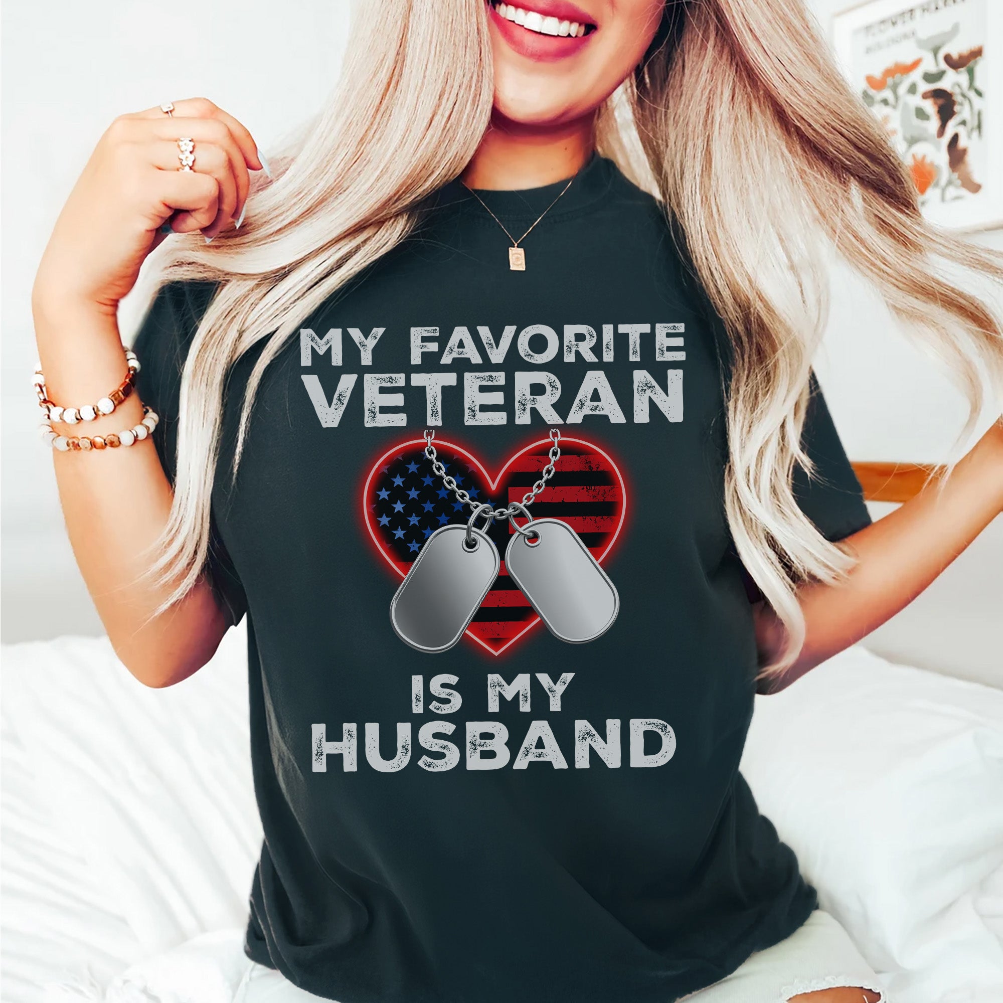 My Favorite Veteran Is My Husband Proud US Military Family Patriotic Pride T-Shirt