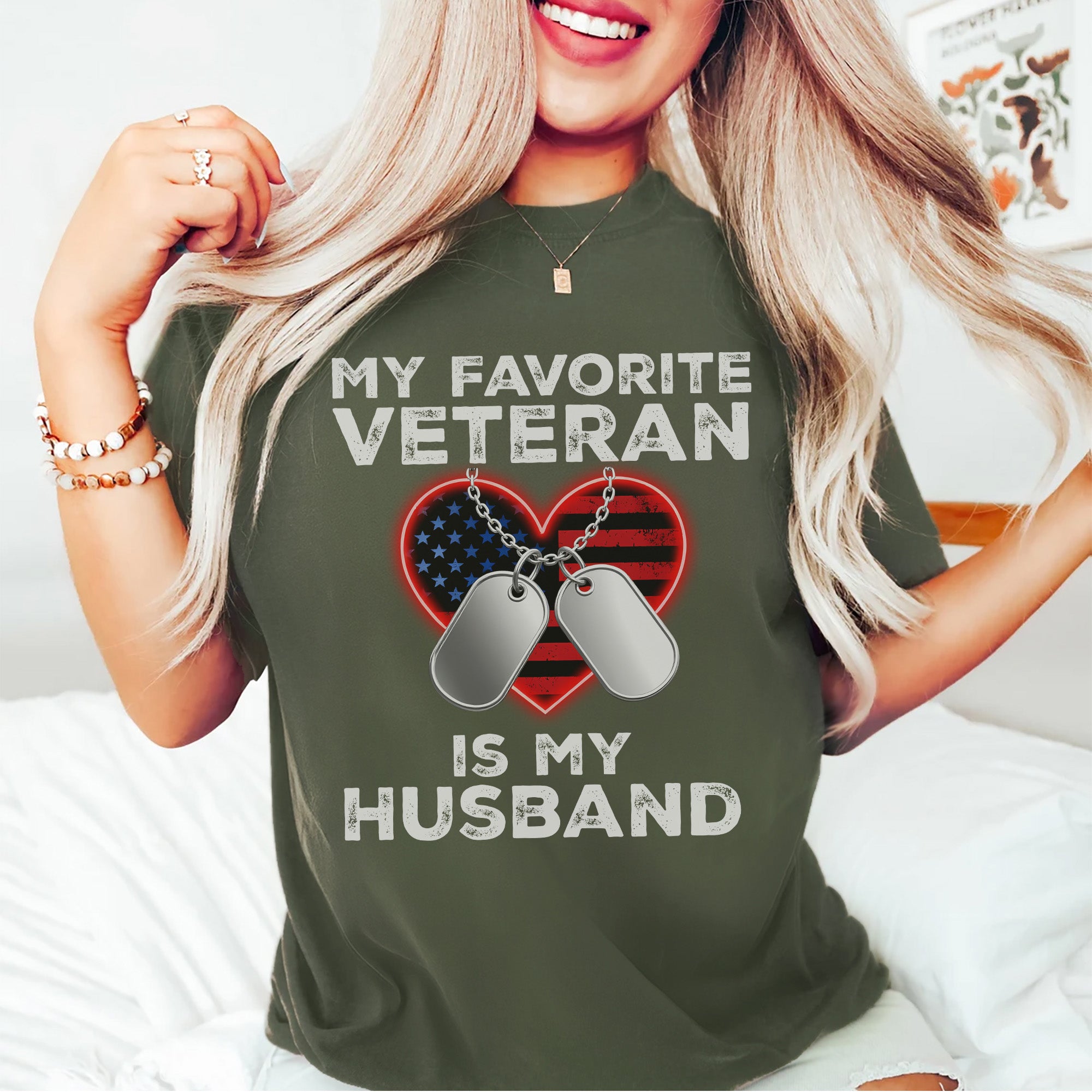 My Favorite Veteran Is My Husband Proud US Military Family Patriotic Pride T-Shirt