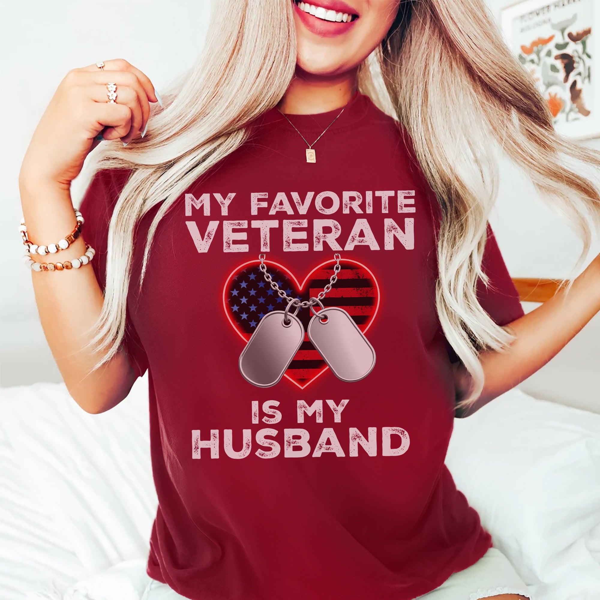 My Favorite Veteran Is My Husband Proud US Military Family Patriotic Pride T-Shirt