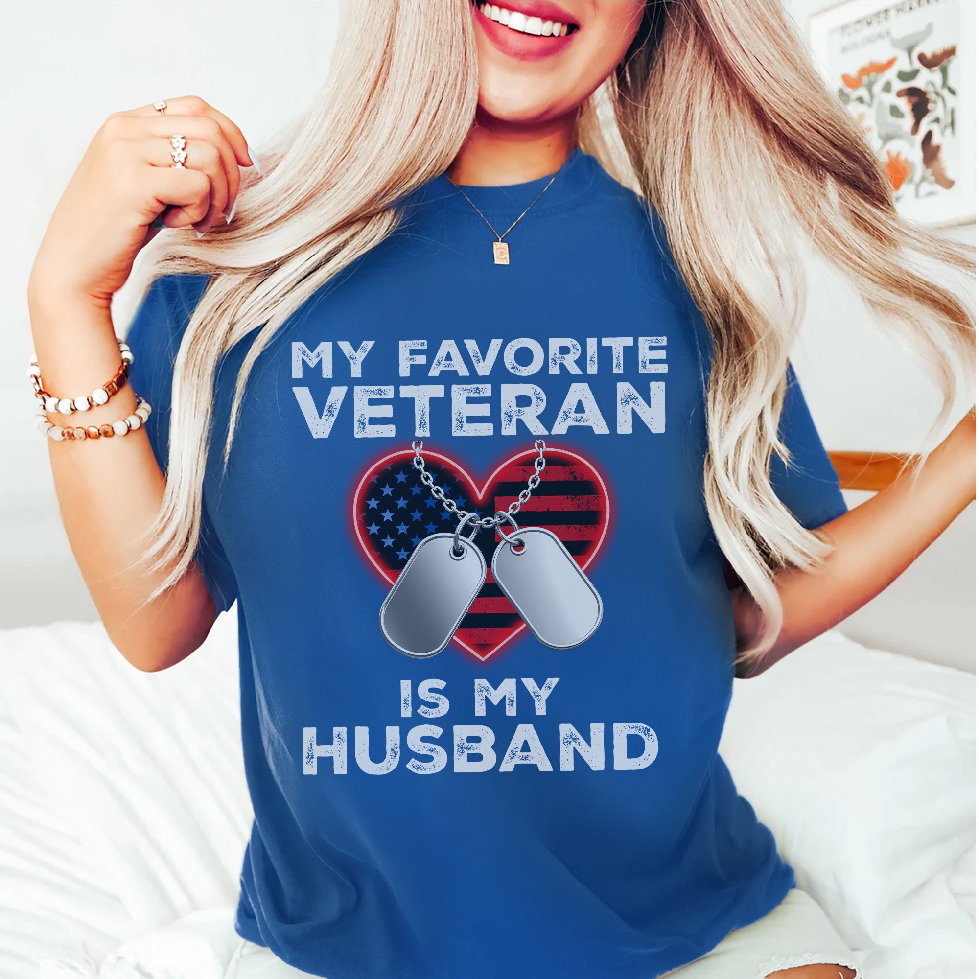 My Favorite Veteran Is My Husband Proud US Military Family Patriotic Pride T-Shirt