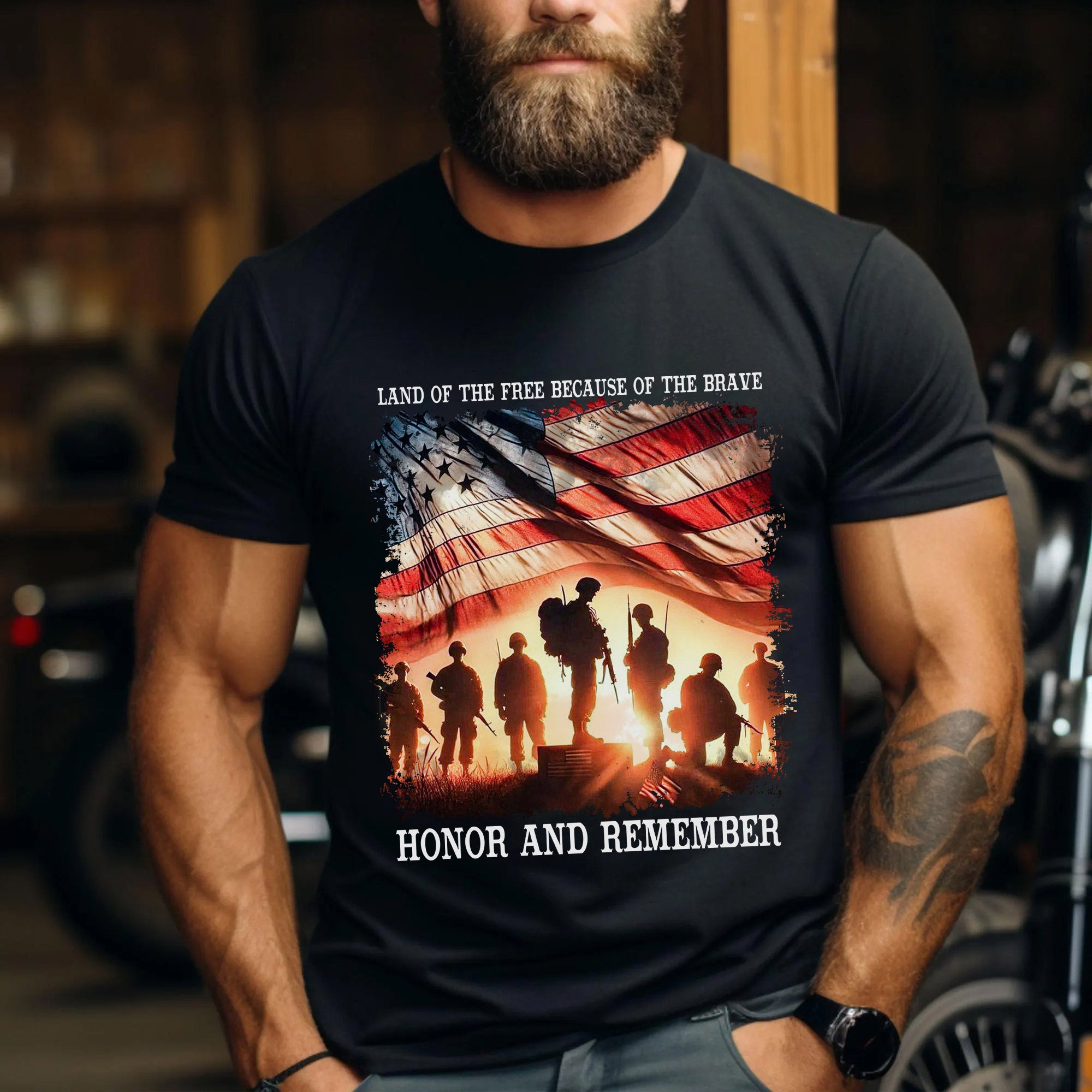 Land of the Free Because of the Brave Honor and Remember Shirt Patriotic Veteran T Shirt Honoring Military Service and Sacrifice T-Shirt