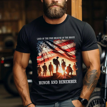 Land of the Free Because of the Brave Honor and Remember Shirt Patriotic Veteran T Shirt Honoring Military Service and Sacrifice T-Shirt