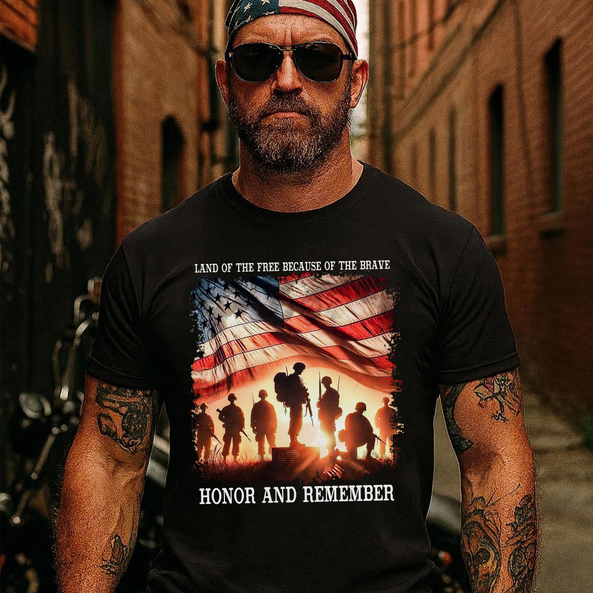 Land of the Free Because of the Brave Honor and Remember Shirt Patriotic Veteran T Shirt Honoring Military Service and Sacrifice T-Shirt