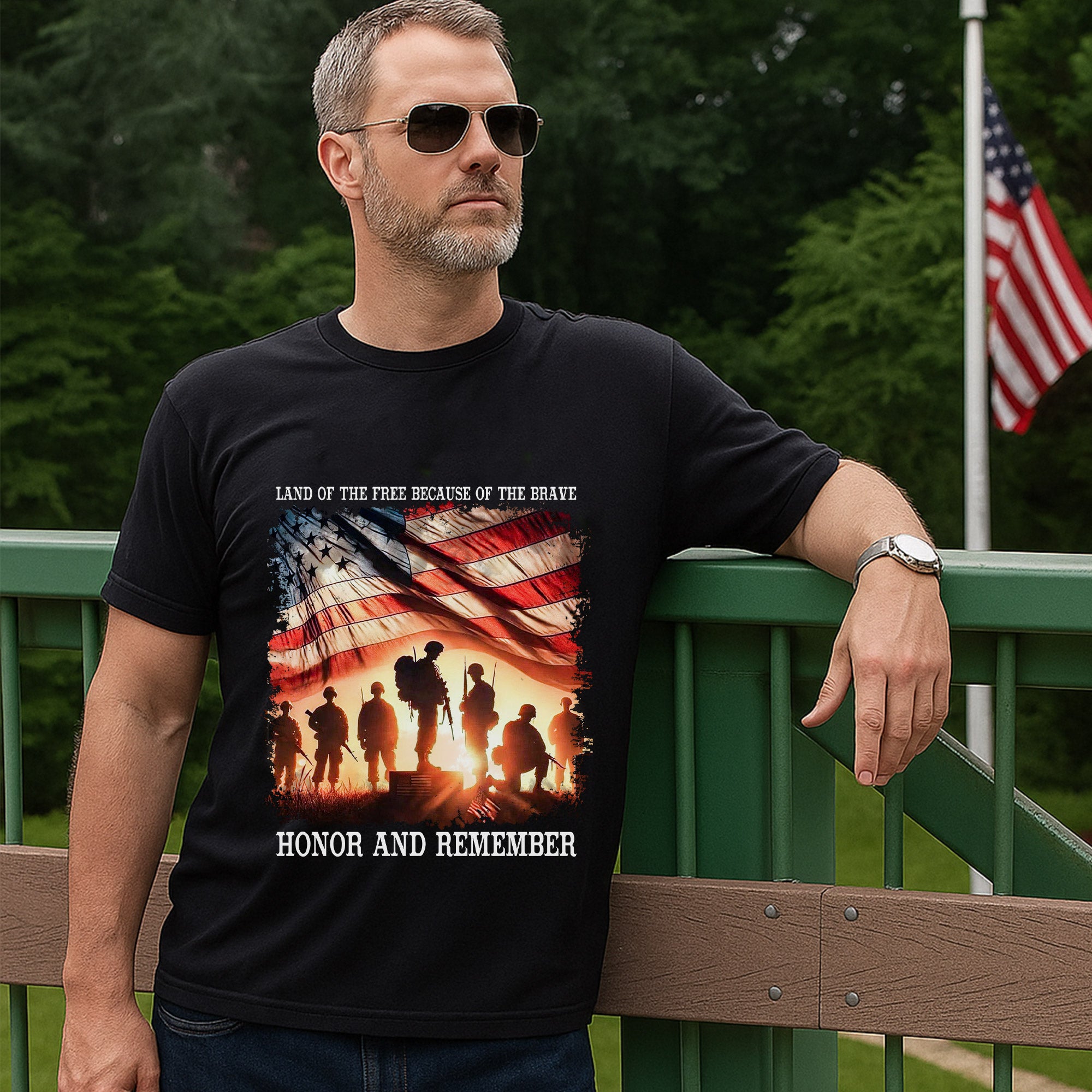Land of the Free Because of the Brave Honor and Remember Shirt Patriotic Veteran T Shirt Honoring Military Service and Sacrifice T-Shirt