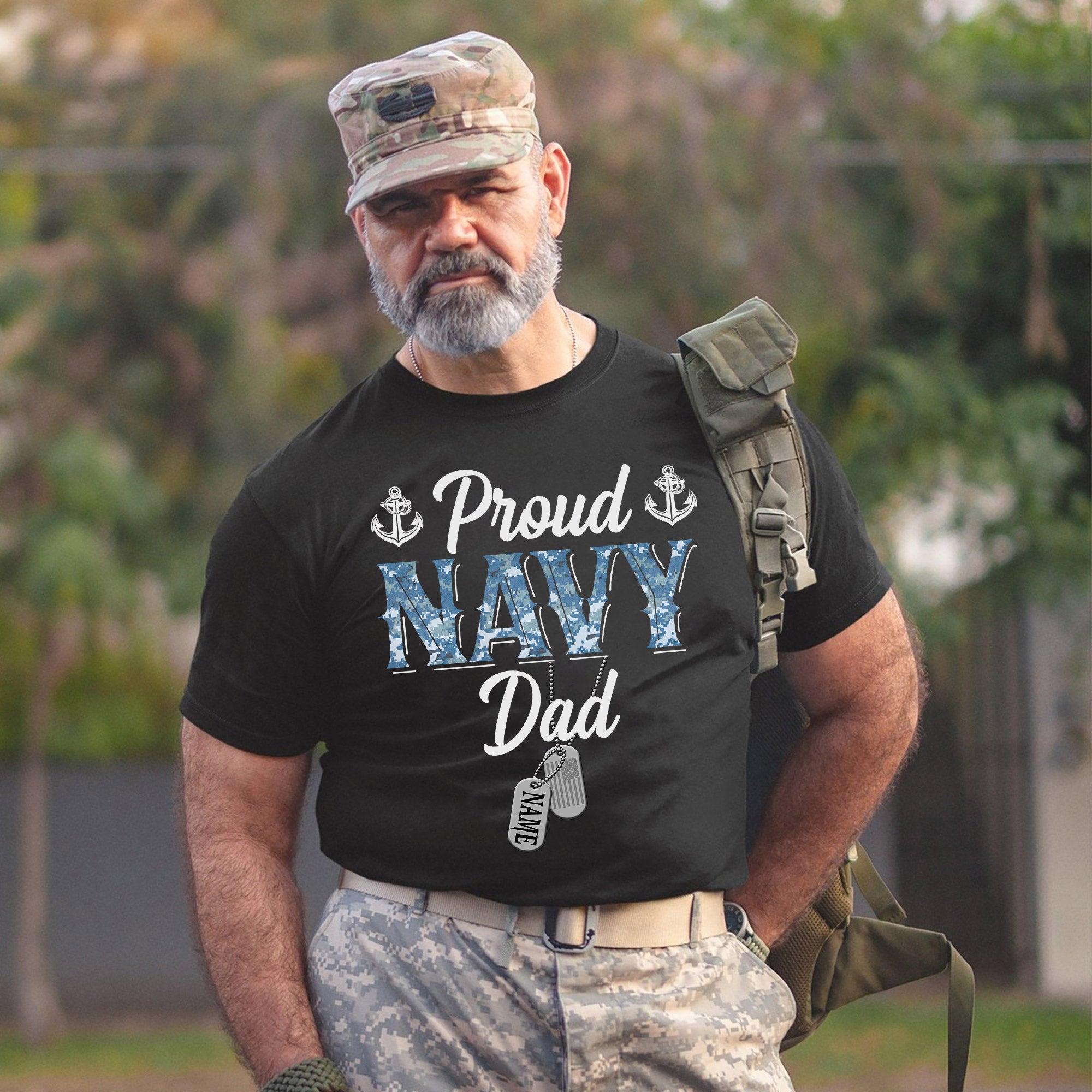 Proud Navy Dad Shirt US Military Father T-Shirt Patriotic Gift for Navy Dads Personalized T-Shirt
