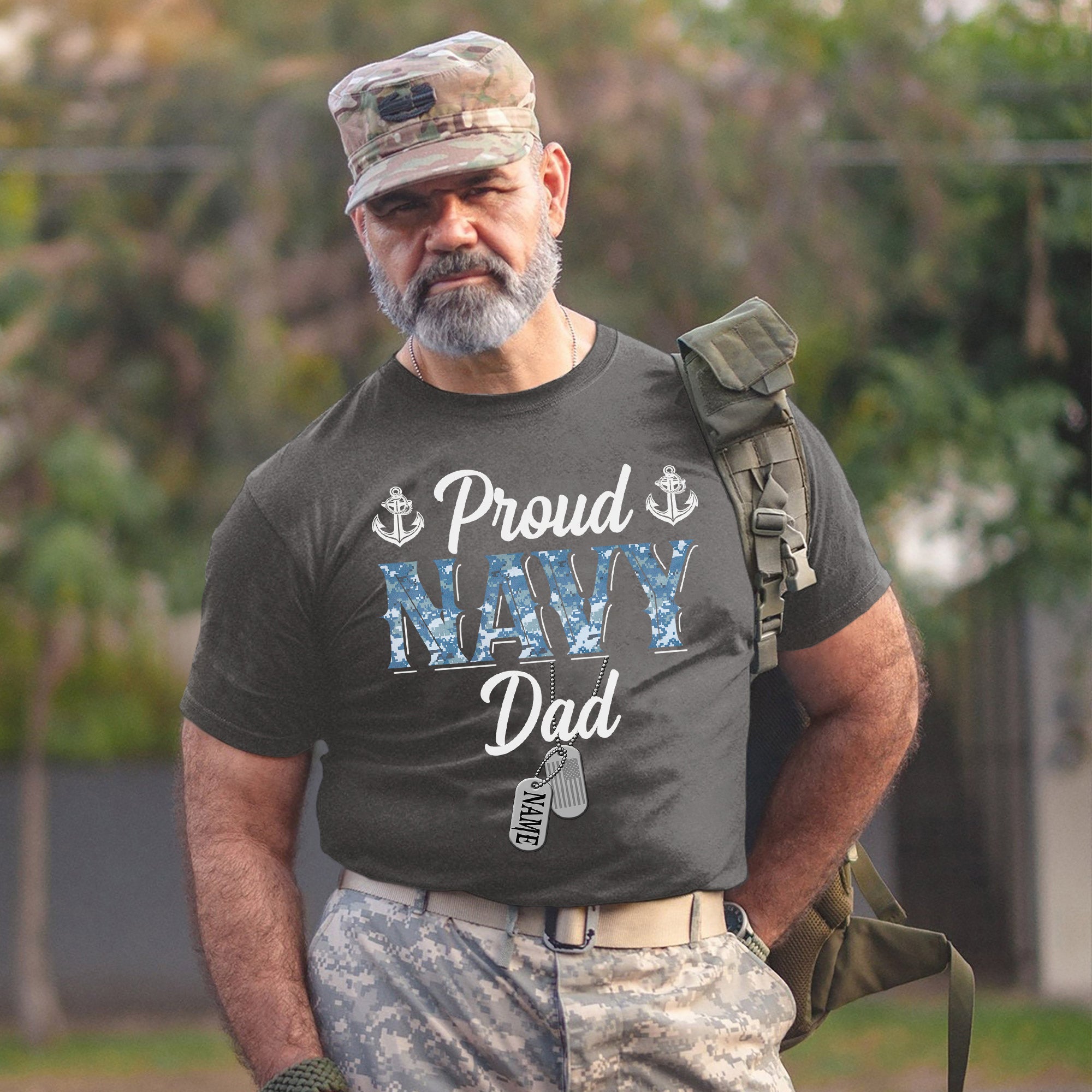 Proud Navy Dad Shirt US Military Father T-Shirt Patriotic Gift for Navy Dads Personalized T-Shirt