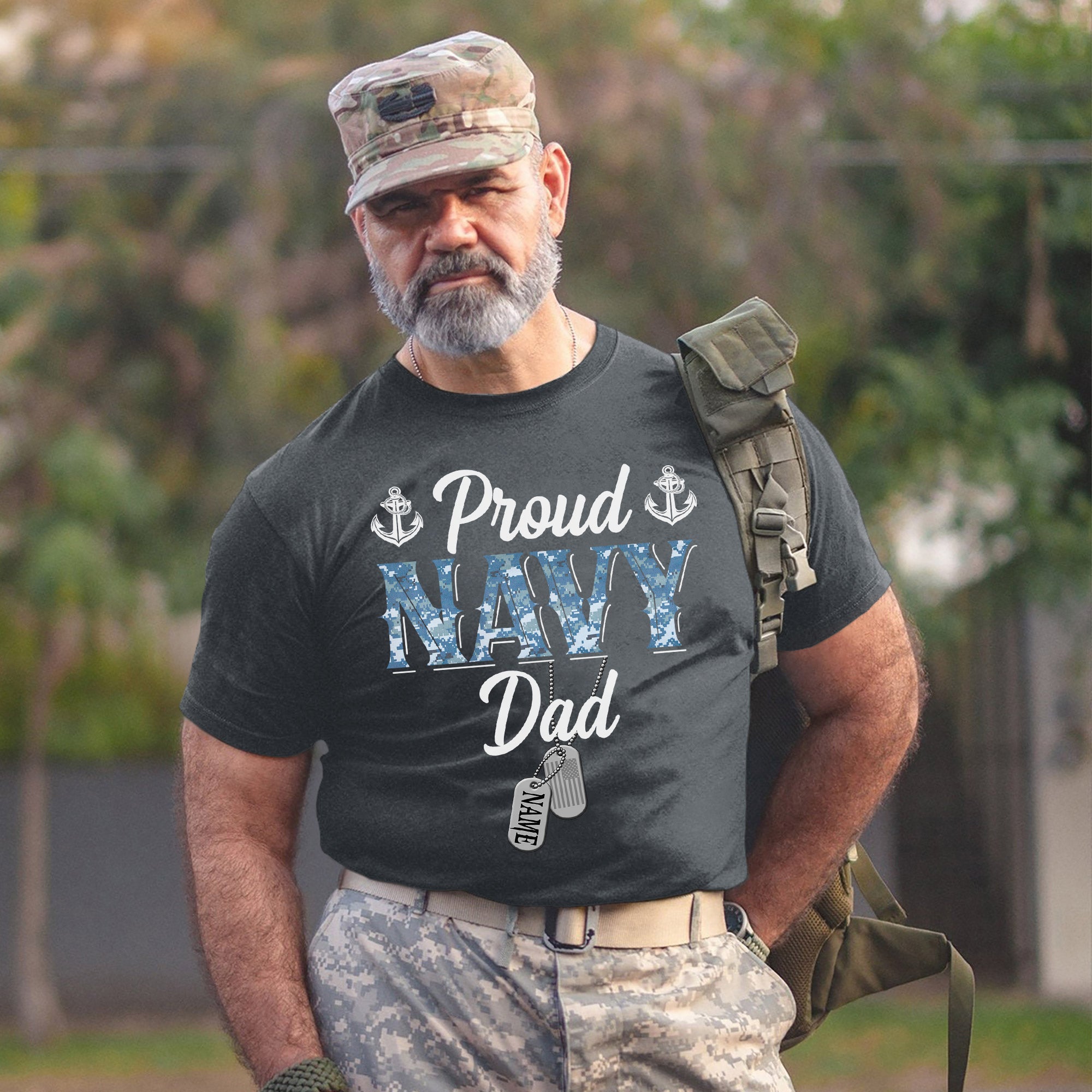 Proud Navy Dad Shirt US Military Father T-Shirt Patriotic Gift for Navy Dads Personalized T-Shirt