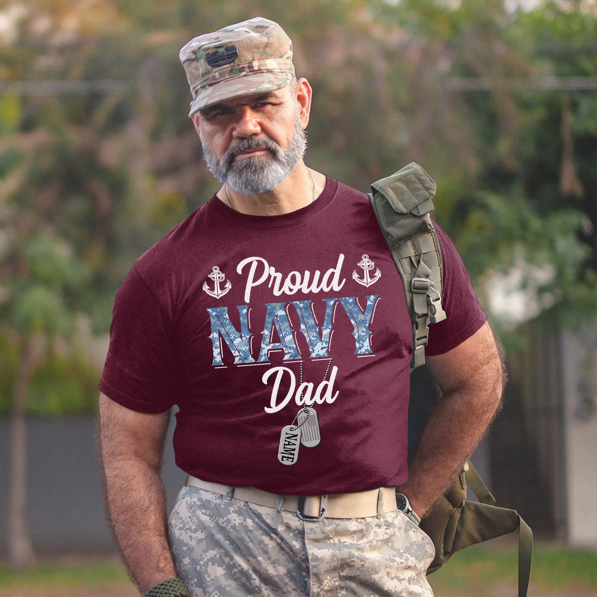 Proud Navy Dad Shirt US Military Father T-Shirt Patriotic Gift for Navy Dads Personalized T-Shirt