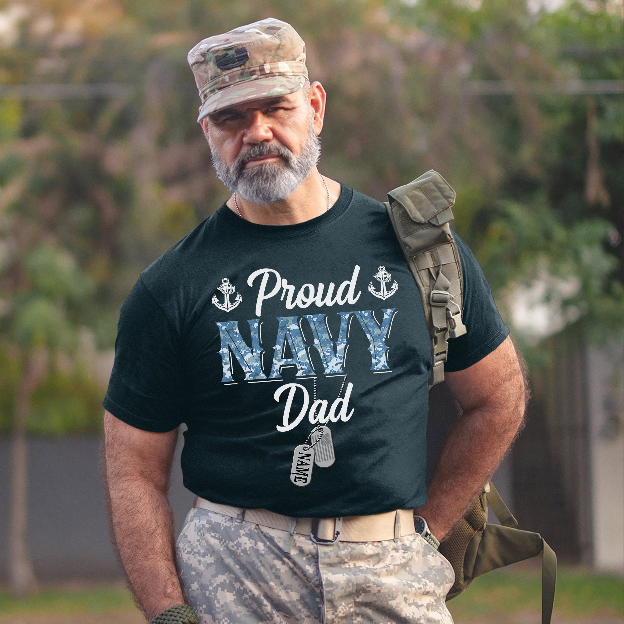 Proud Navy Dad Shirt US Military Father T-Shirt Patriotic Gift for Navy Dads Personalized T-Shirt
