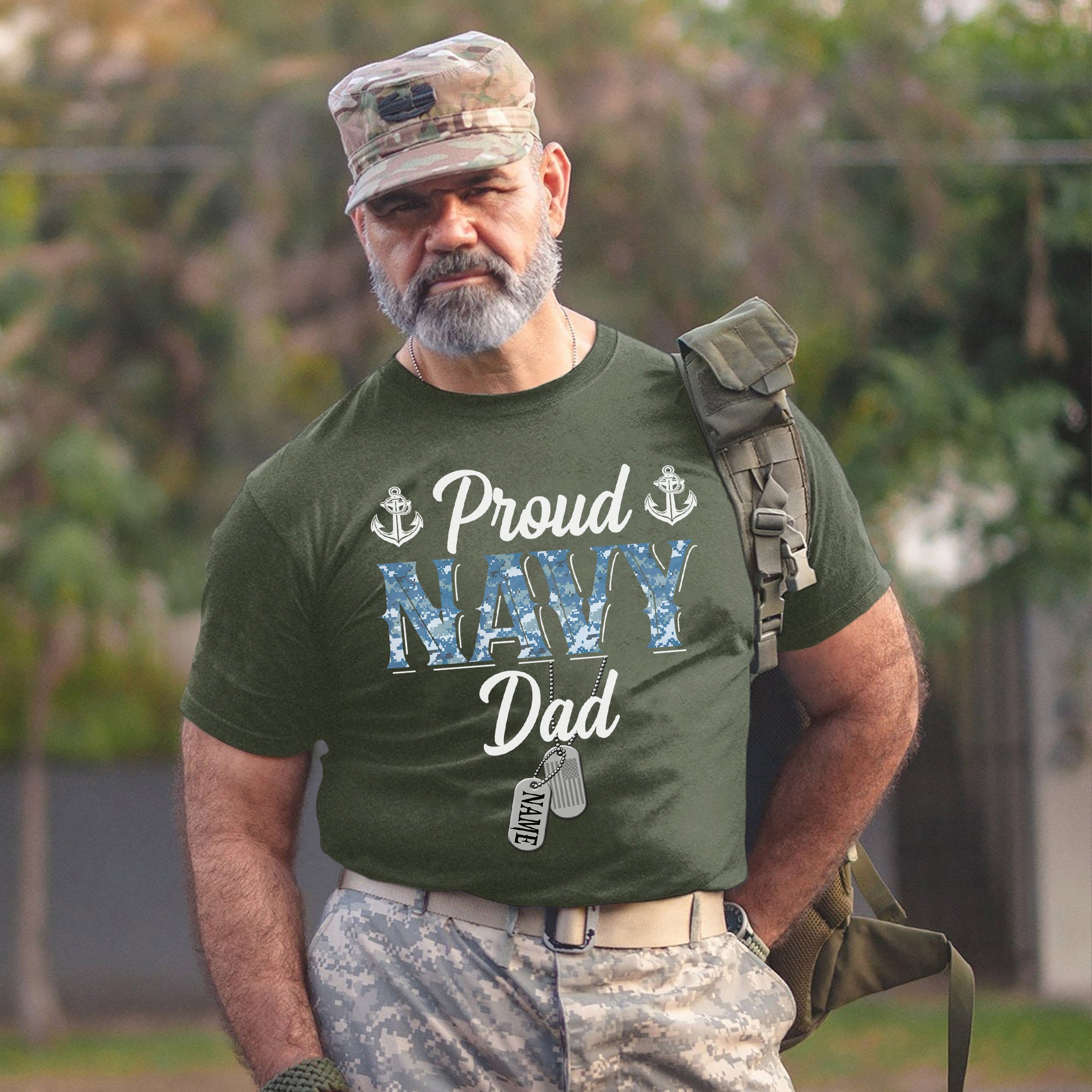 Proud Navy Dad Shirt US Military Father T-Shirt Patriotic Gift for Navy Dads Personalized T-Shirt