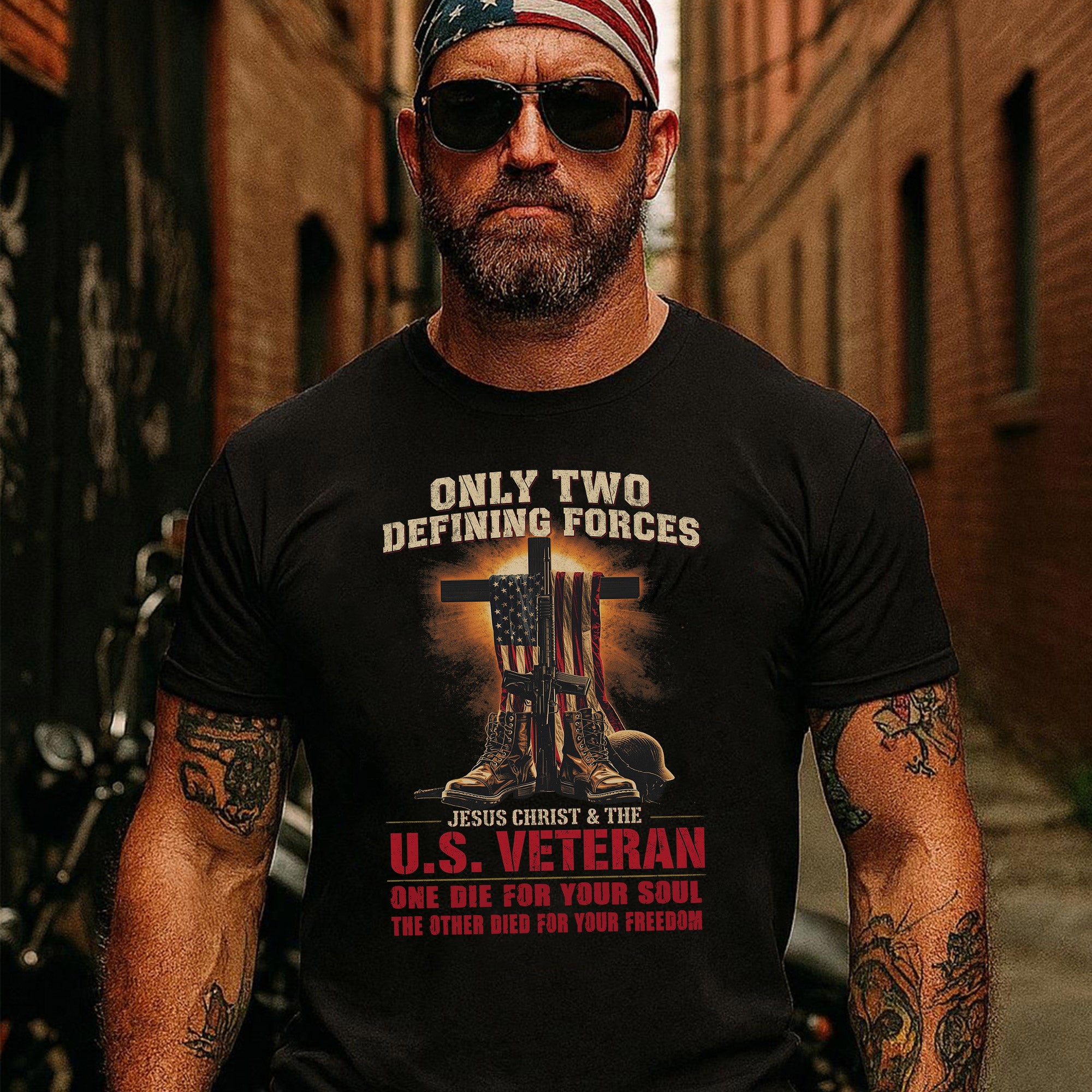 Only Two Defining Forces Jesus Christ and the US Veteran Patriotic Tribute T-Shirt