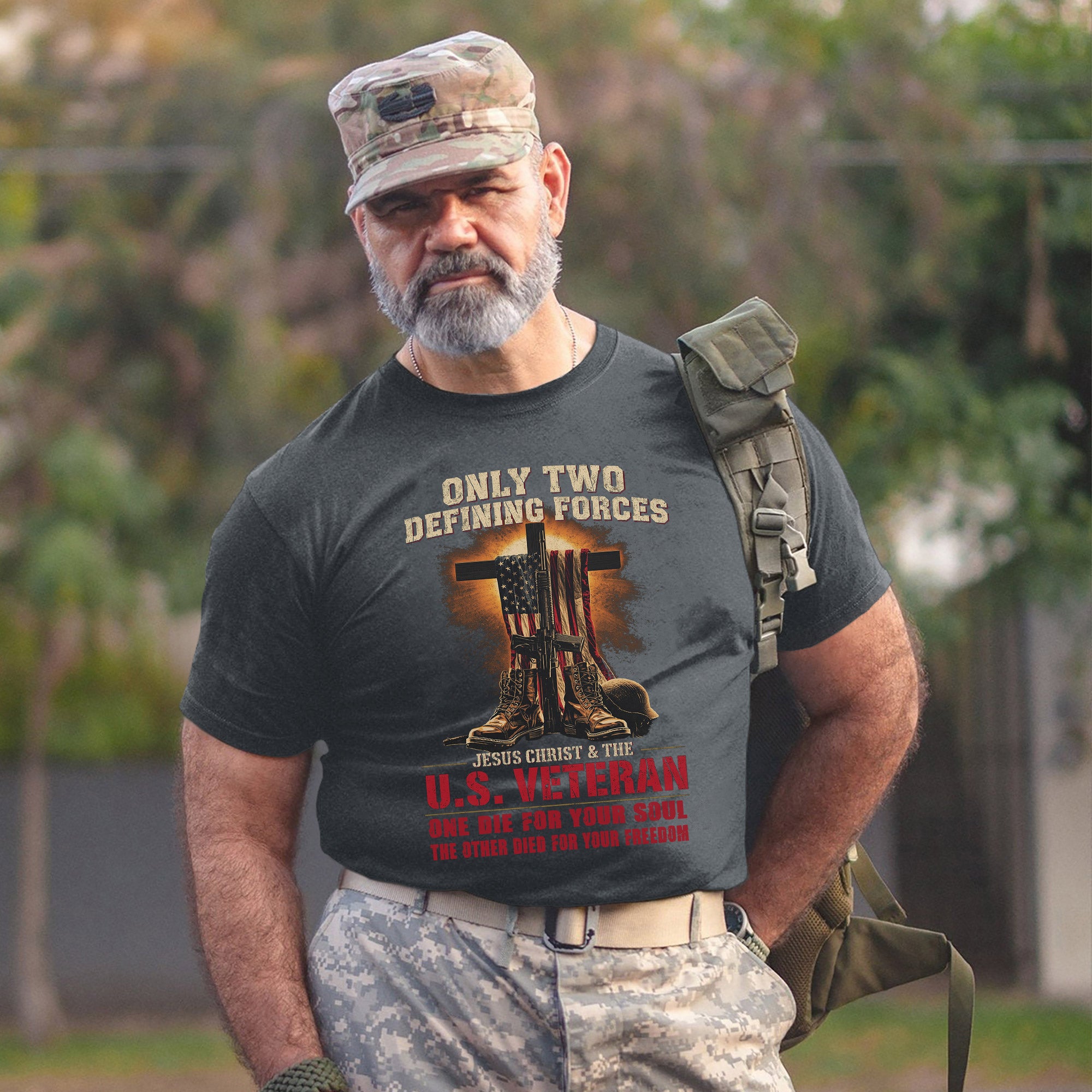 Only Two Defining Forces Jesus Christ and the US Veteran Patriotic Tribute T-Shirt