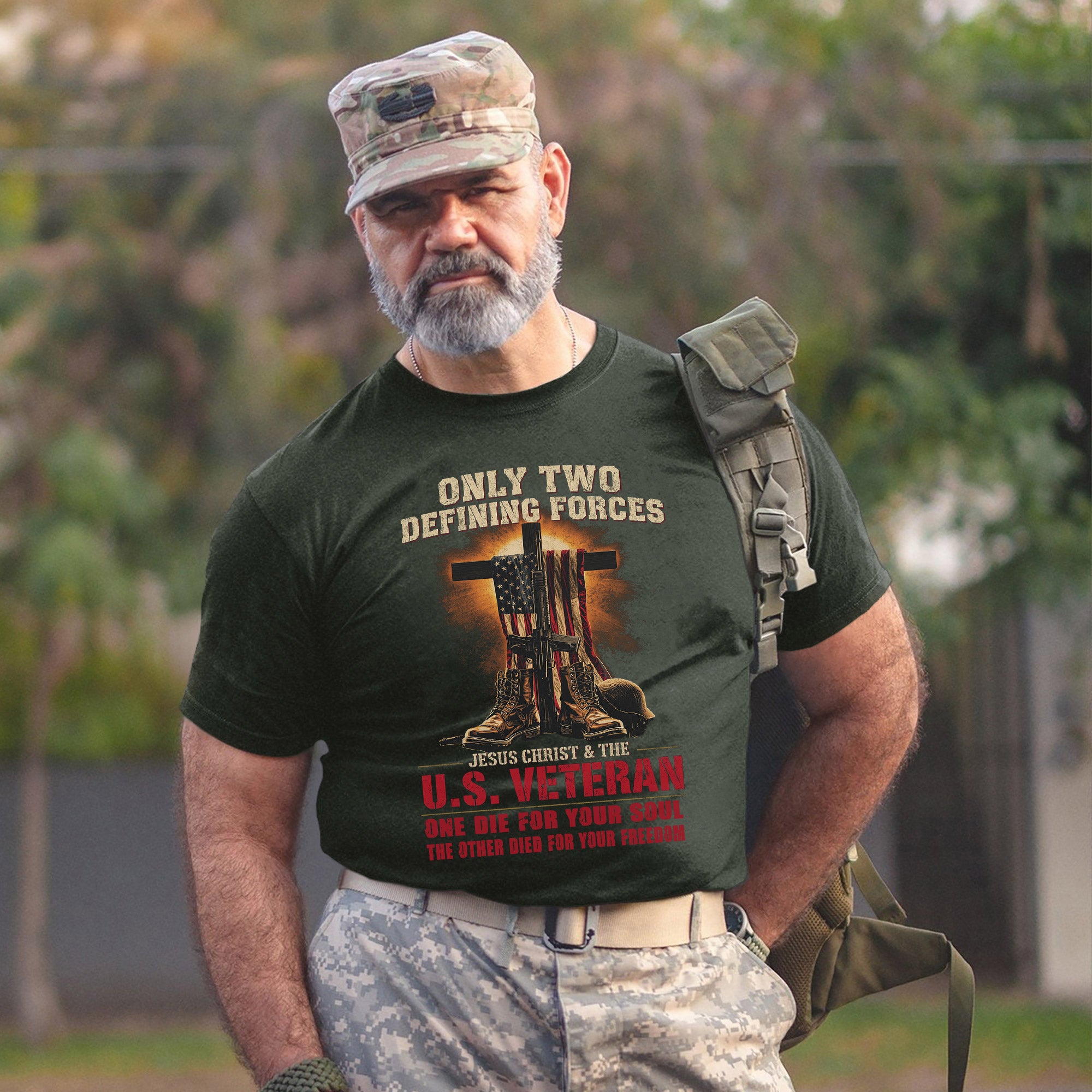 Only Two Defining Forces Jesus Christ and the US Veteran Patriotic Tribute T-Shirt