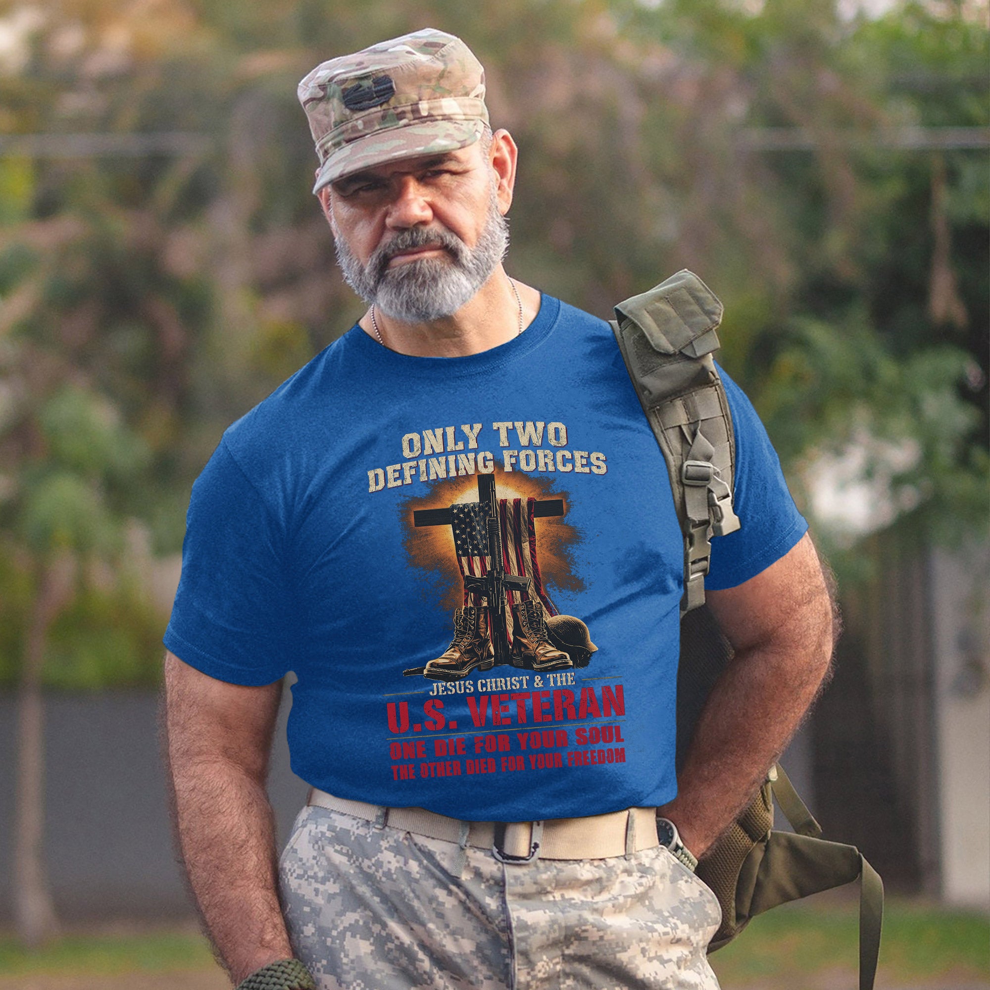 Only Two Defining Forces Jesus Christ and the US Veteran Patriotic Tribute T-Shirt