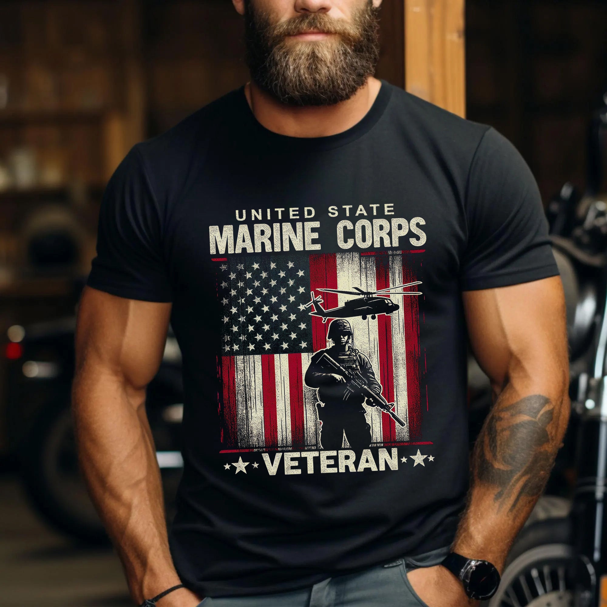 Marine Corps Veteran US Military Patriotic Honoring Service and Sacrifice T-Shirt