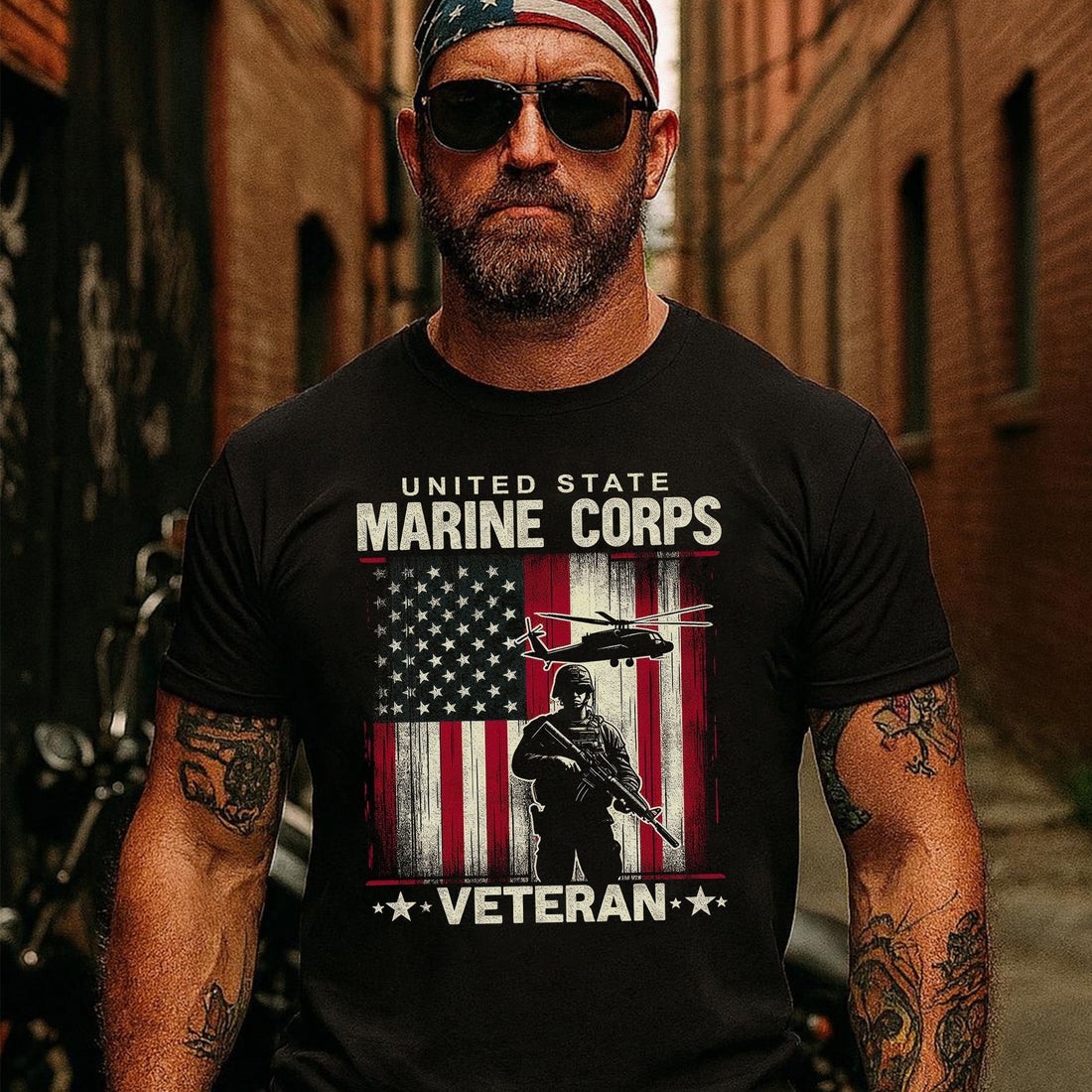 Marine Corps Veteran US Military Patriotic Honoring Service and Sacrifice T-Shirt