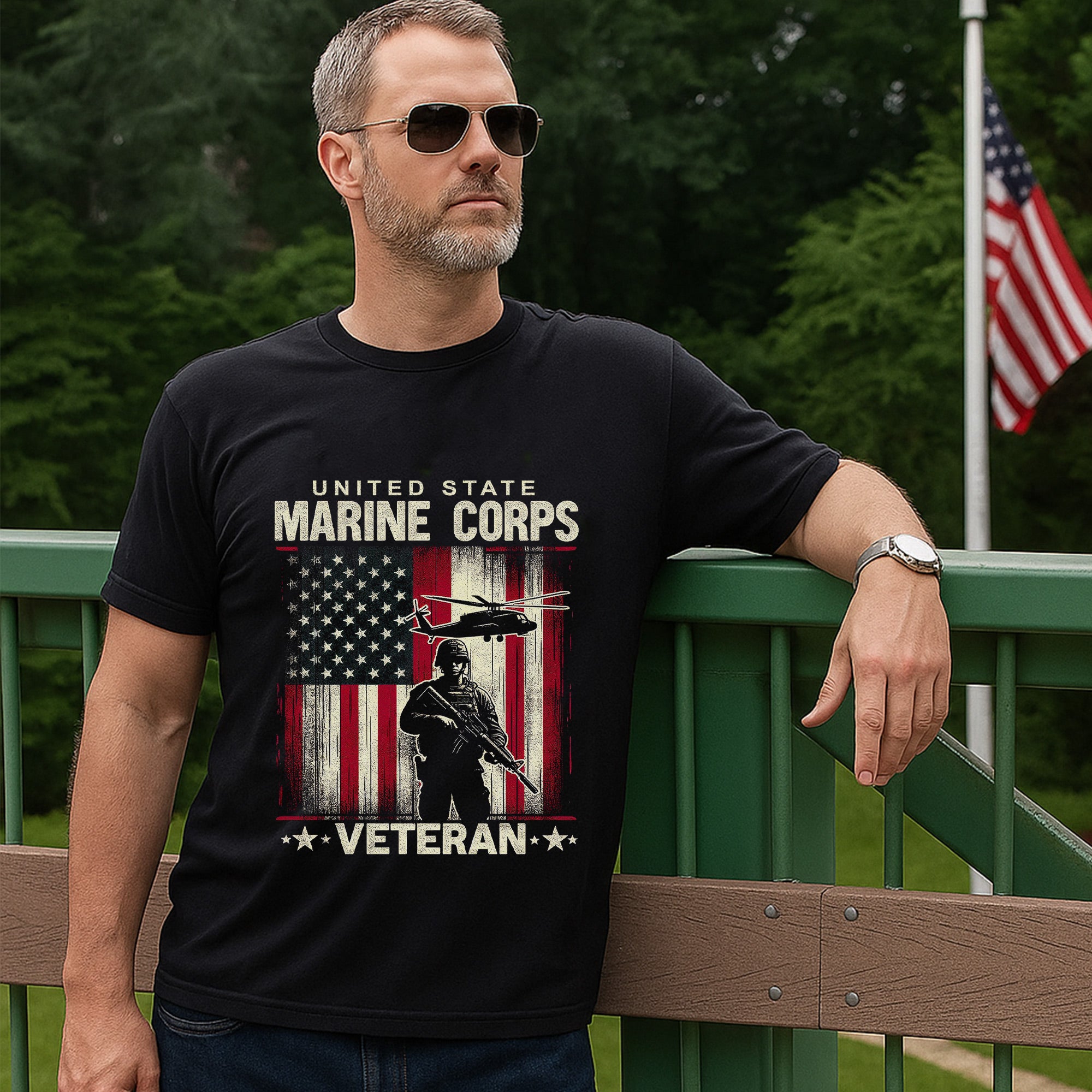 Marine Corps Veteran US Military Patriotic Honoring Service and Sacrifice T-Shirt