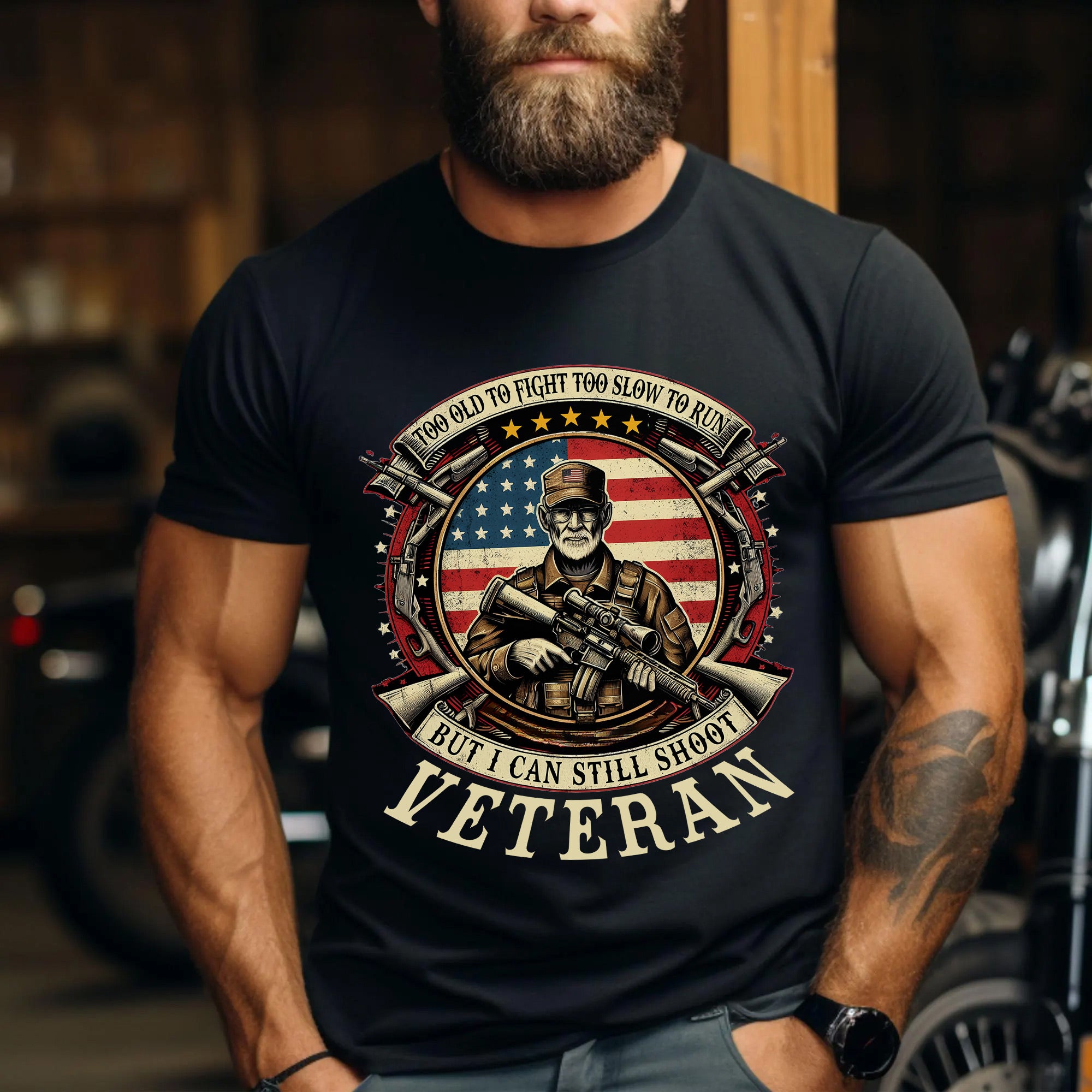 Too Old to Fight Too Slow to Run But I Can Still Shoot Funny Veteran T-Shirt