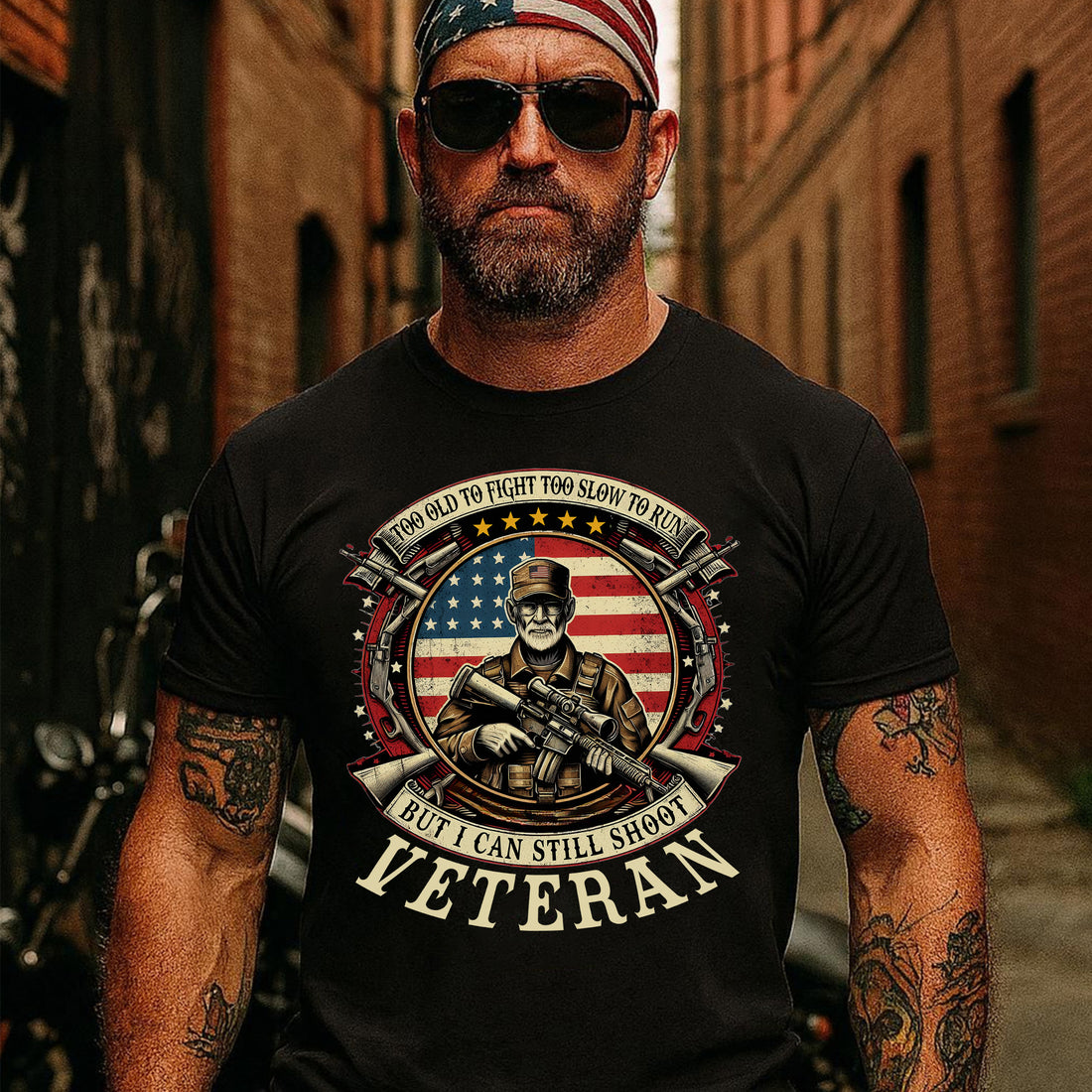 Too Old to Fight Too Slow to Run But I Can Still Shoot Funny Veteran T-Shirt