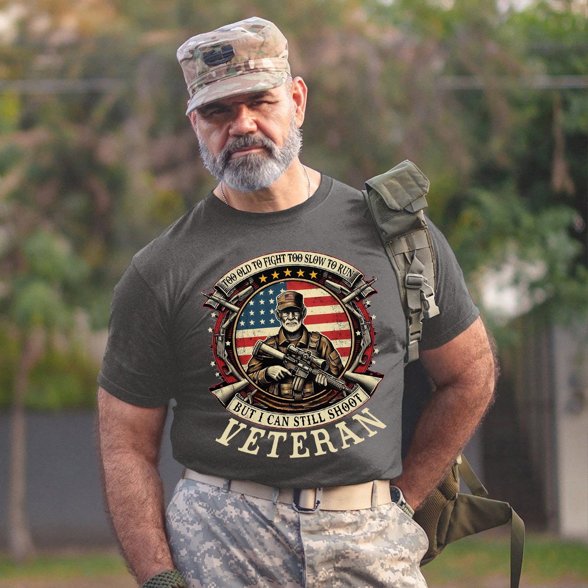 Too Old to Fight Too Slow to Run But I Can Still Shoot Funny Veteran T-Shirt