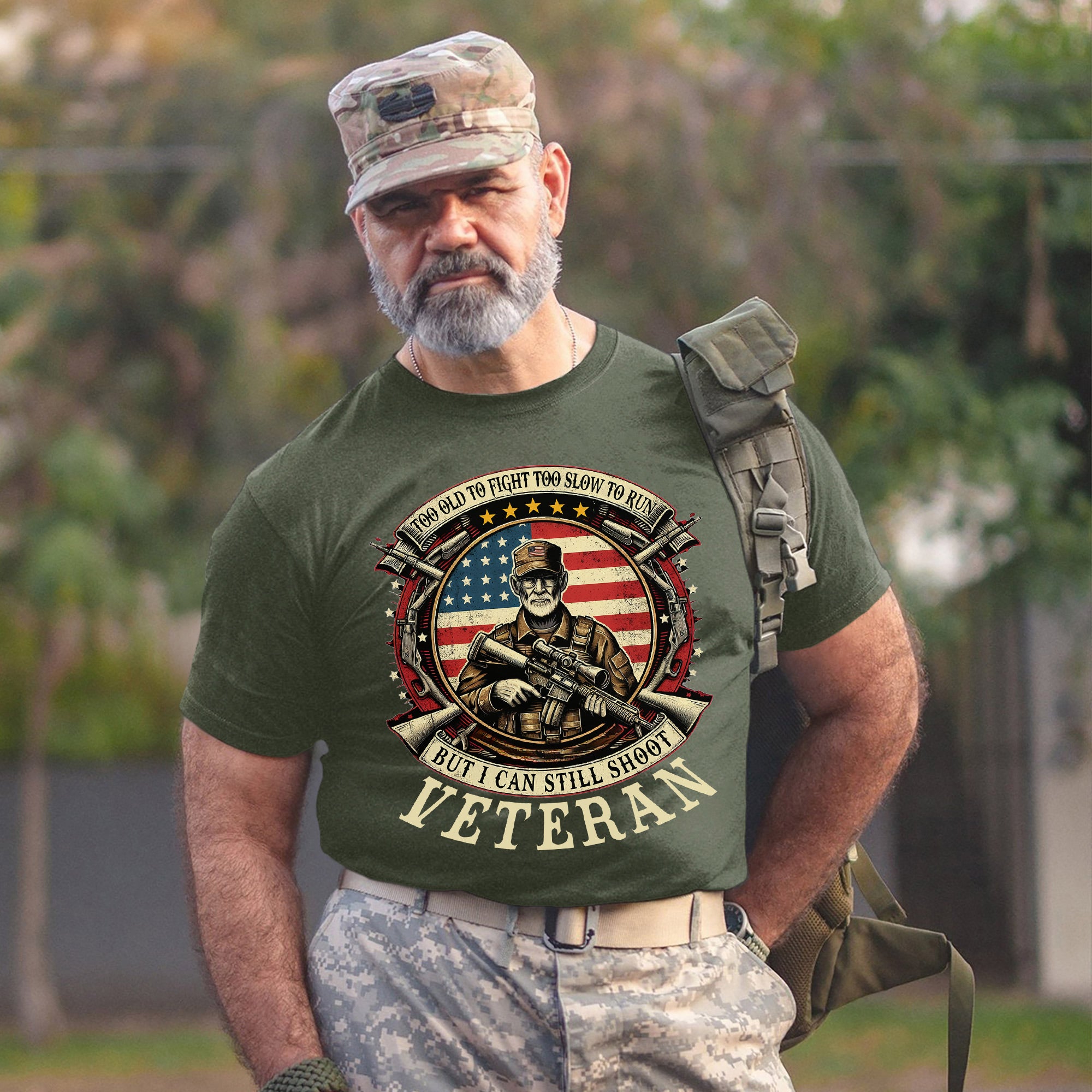 Too Old to Fight Too Slow to Run But I Can Still Shoot Funny Veteran T-Shirt