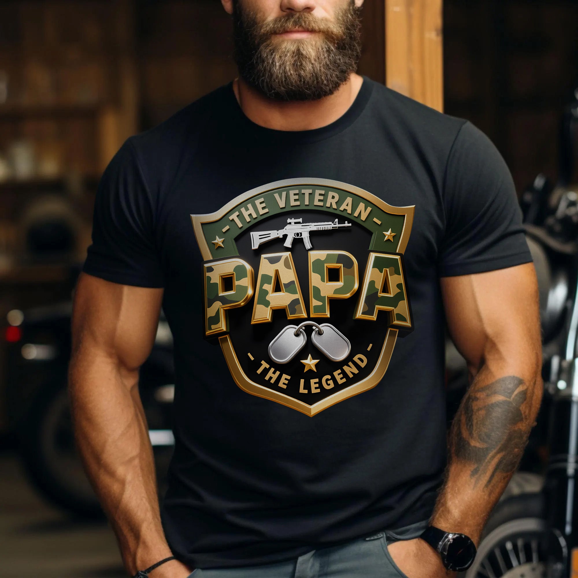 The Veteran The Papa The Legend Honoring Strength Love and a Legacy of Military Pride T-Shirt
