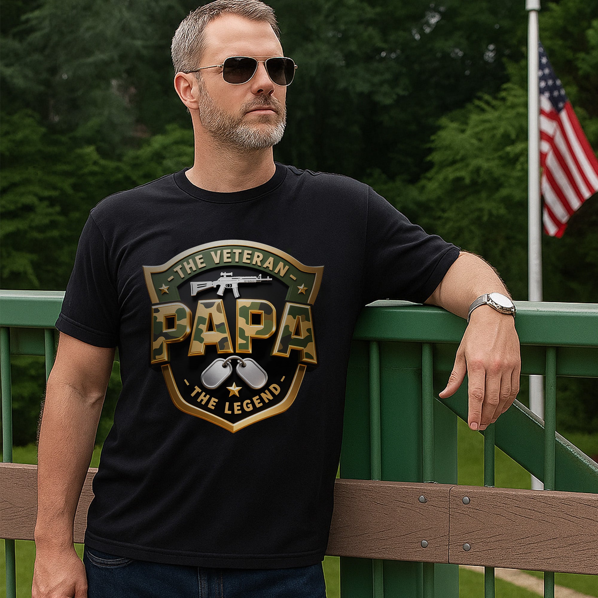 The Veteran The Papa The Legend Honoring Strength Love and a Legacy of Military Pride T-Shirt