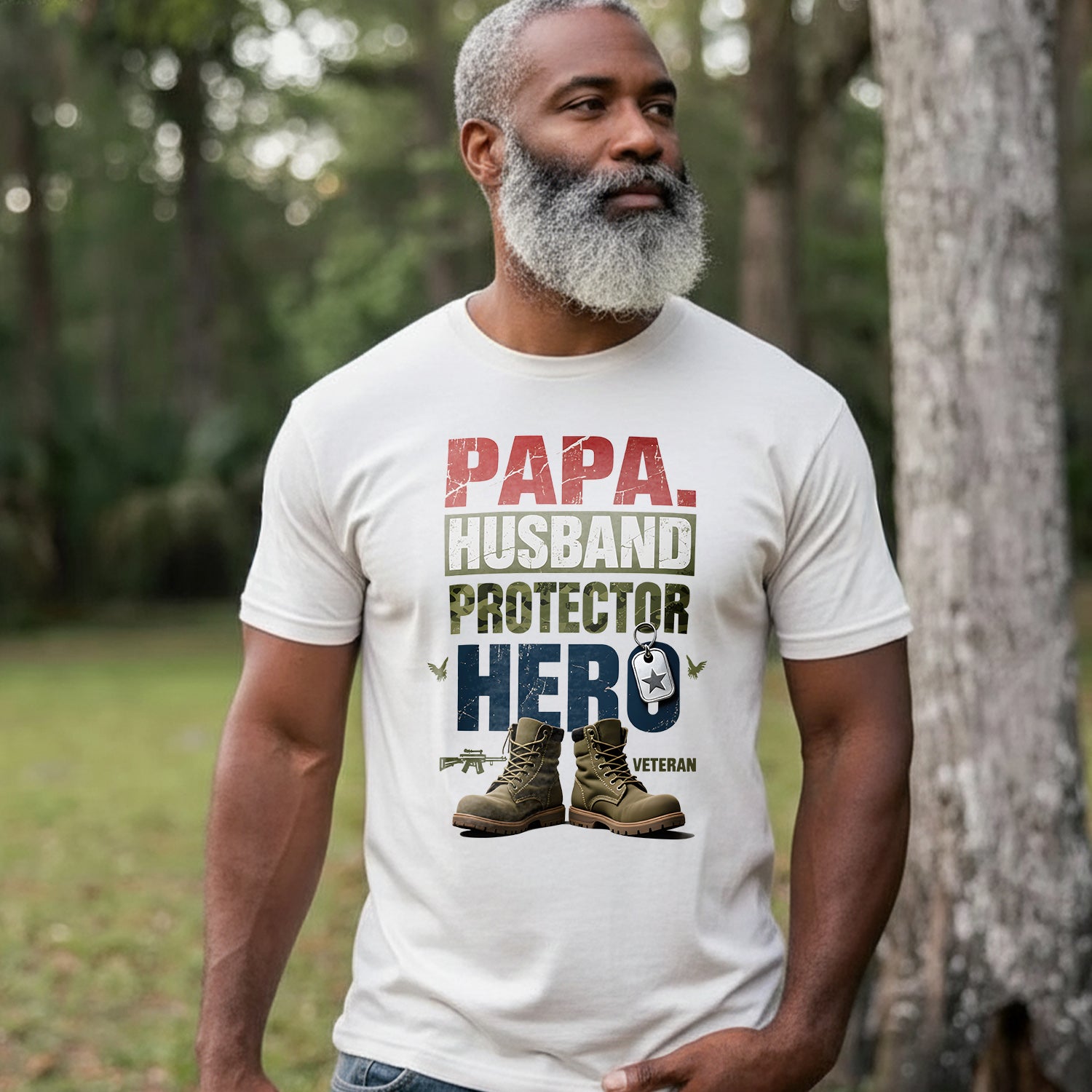 Papa Husband Protector Veteran Hero One T-Shirt Secondary image
