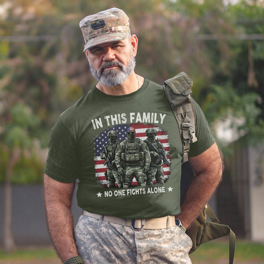 In This Family No One Fights Alone United by Love Strength and the Spirit of a Veteran’s Bond T-Shirt