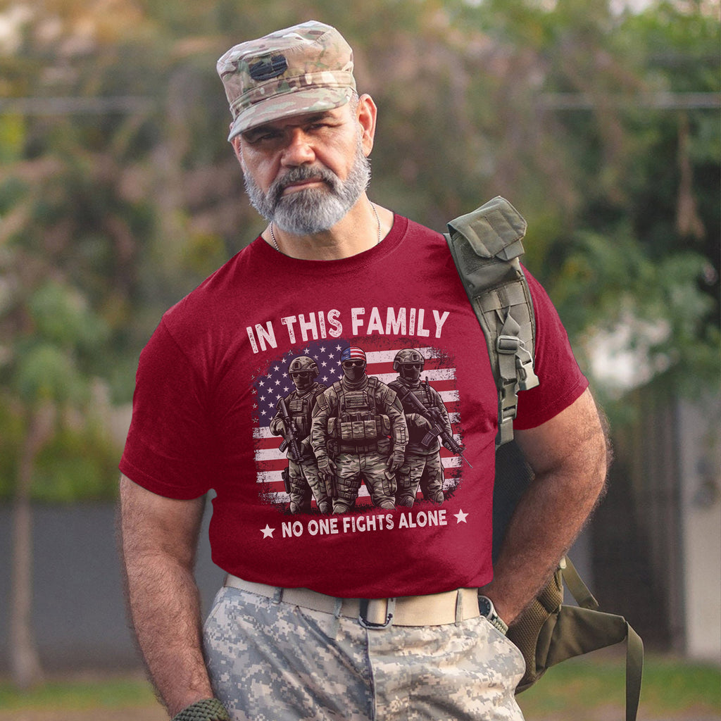 In This Family No One Fights Alone United by Love Strength and the Spirit of a Veteran’s Bond T-Shirt