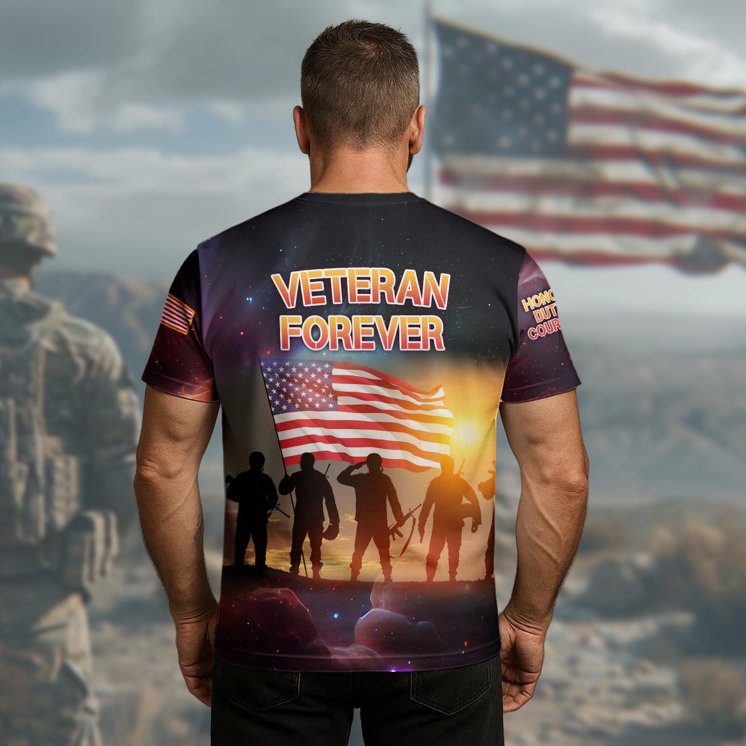 MY UNIFORM MAY BE GONE, BUT THE VETERAN SPIRIT REMAINS, FOREVER VETERAN All-over Print T-Shirt